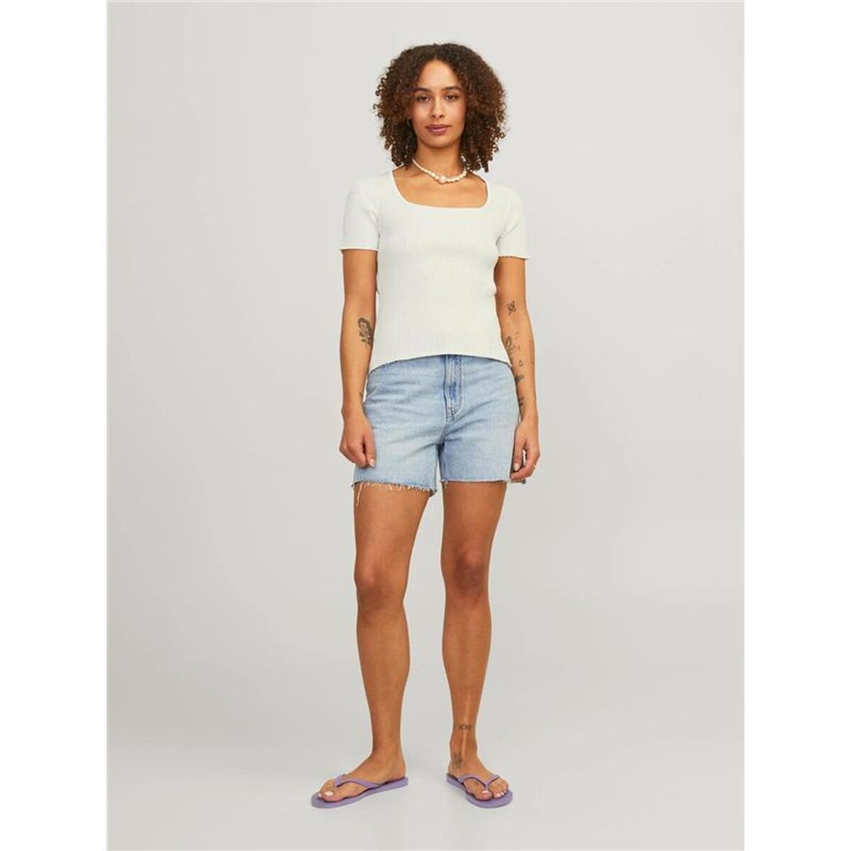 Dames-T-Shirt met Korte Mouwen Jack & Jones 12252768-11-4201 TCX Beige (XS)