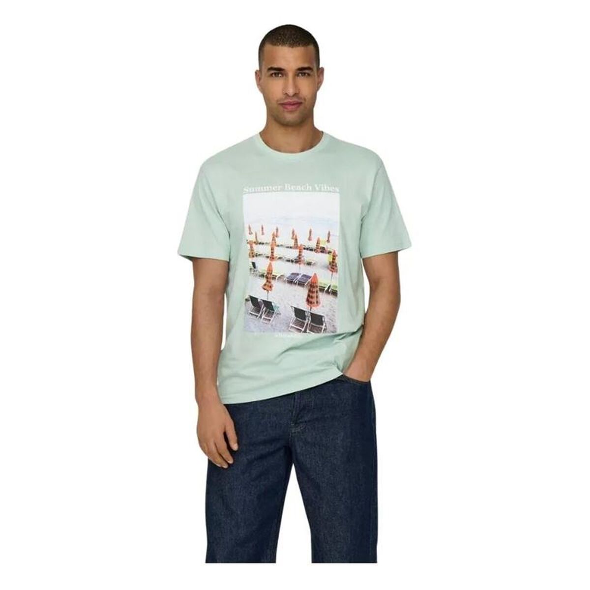 Heren-T-Shirt met Korte Mouwen Only & Sons Onskolton Reg Beach Surf Zwart