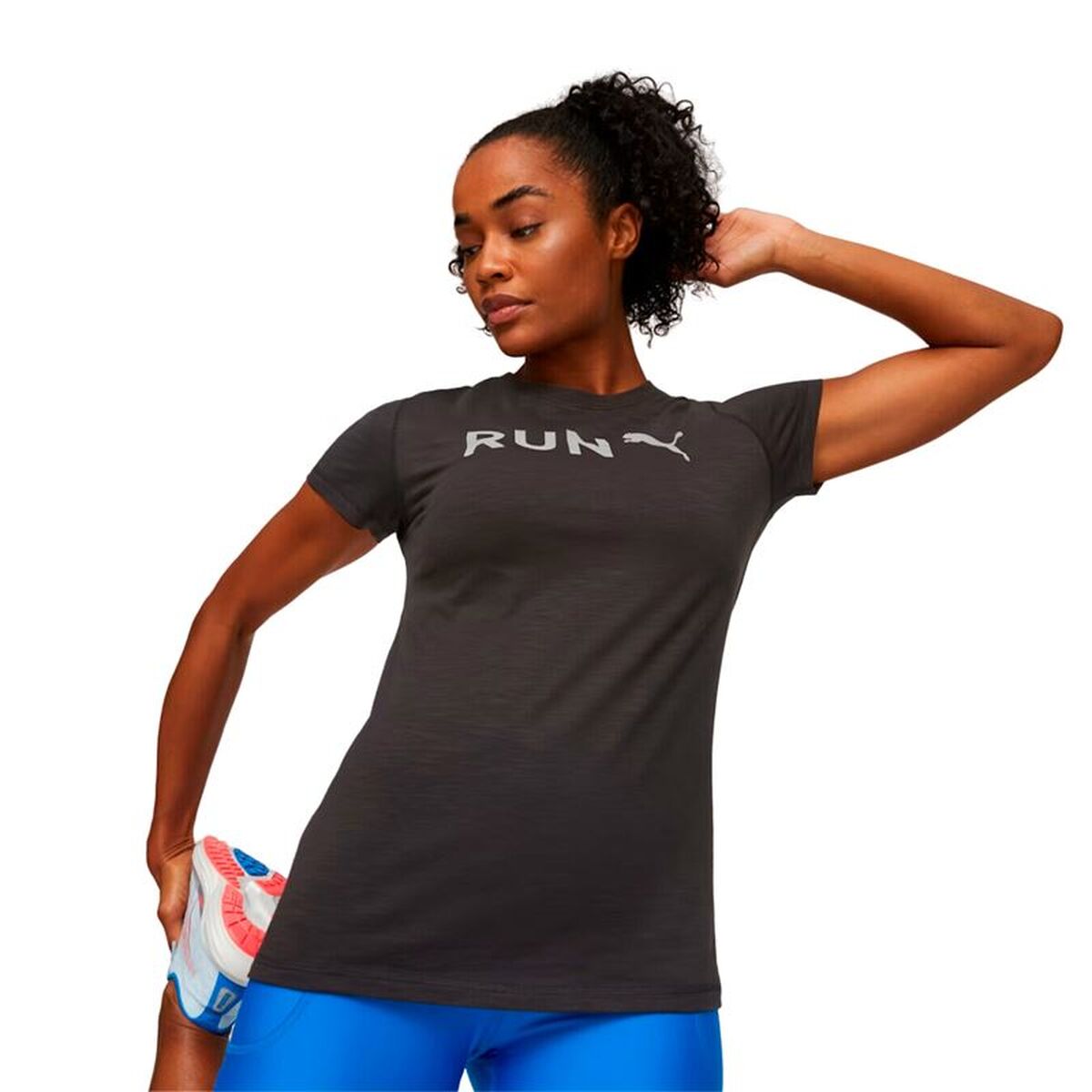 Dames-T-Shirt met Korte Mouwen Puma Graphicc Icy Azule Zwart