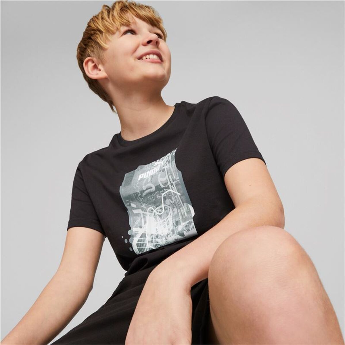 T-Shirt met Korte Mouwen voor kinderen Puma Essentials+ Street Art Grap Zwart