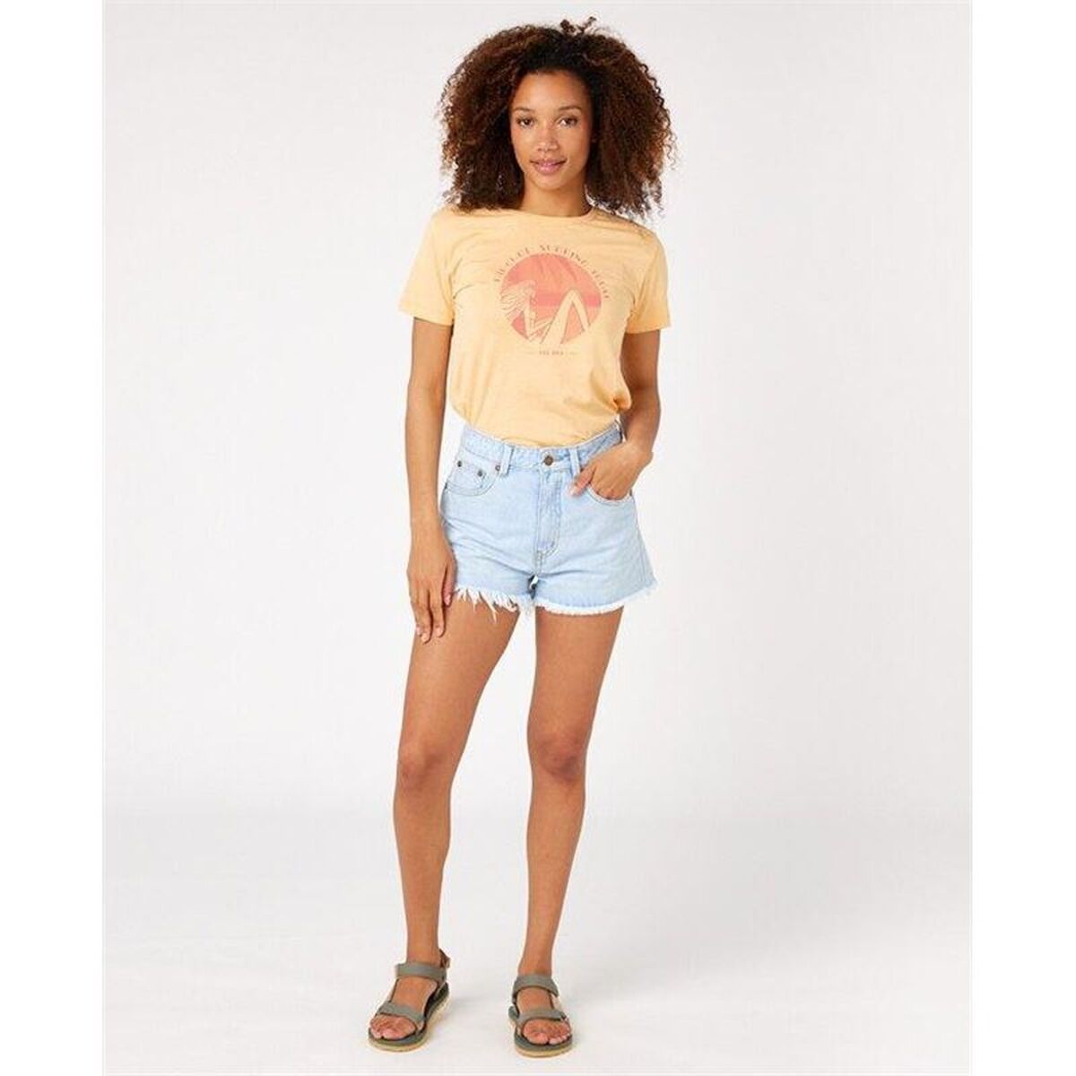 Dames-T-Shirt met Korte Mouwen Rip Curl Re-Entry Crew Neck Beige