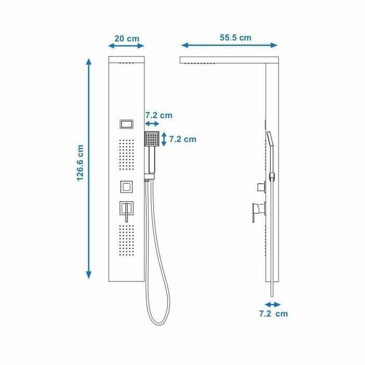 Douchekolom Rousseau Torquay Zwart ABS 126,6 x 20 cm Hydromassage