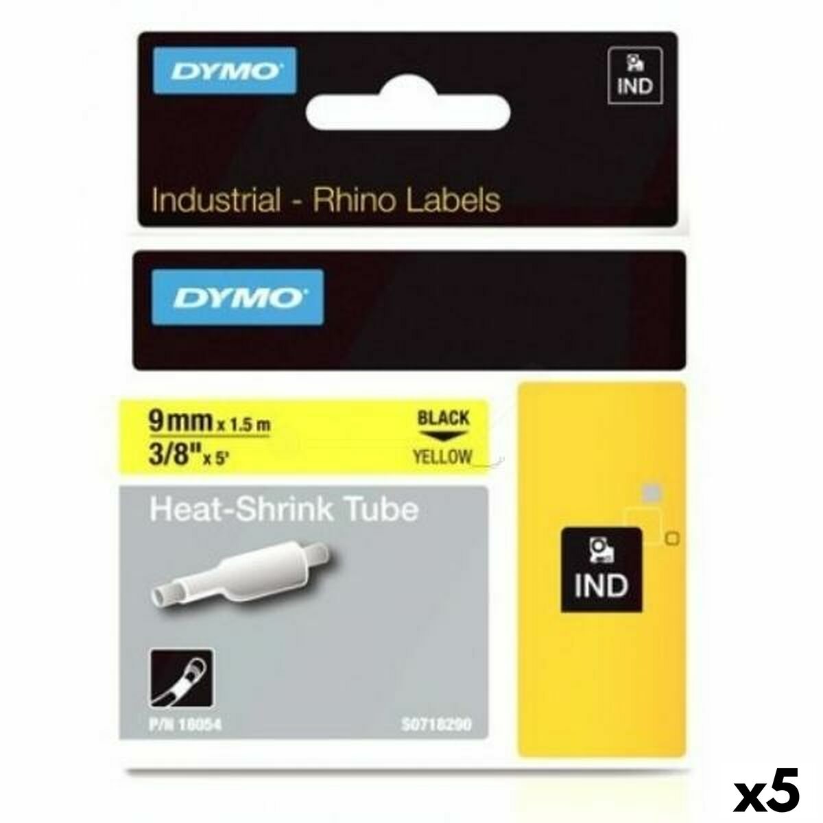 Kit de gaines thermo-retratables Rhino Dymo ID1-9 9 x 1,5 mm Noir Jaune (5 Unités)