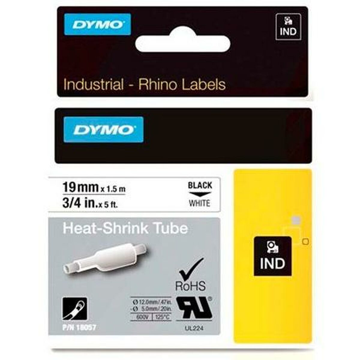 Afbeeldingen van Heat-shrink Tubing Kit Rhino Dymo ID1-19 19 x 1,5 mm Black White (5 Units)