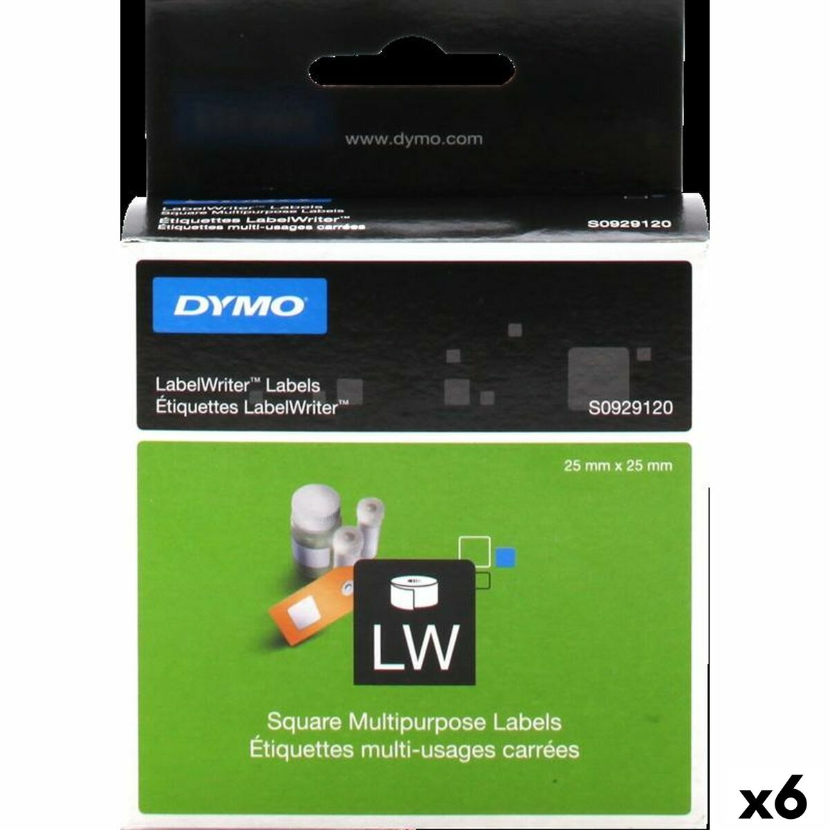 Lamineret tape Dymo LabelWriter Hvid Etiketter 25 x 25 mm (6 enheder)