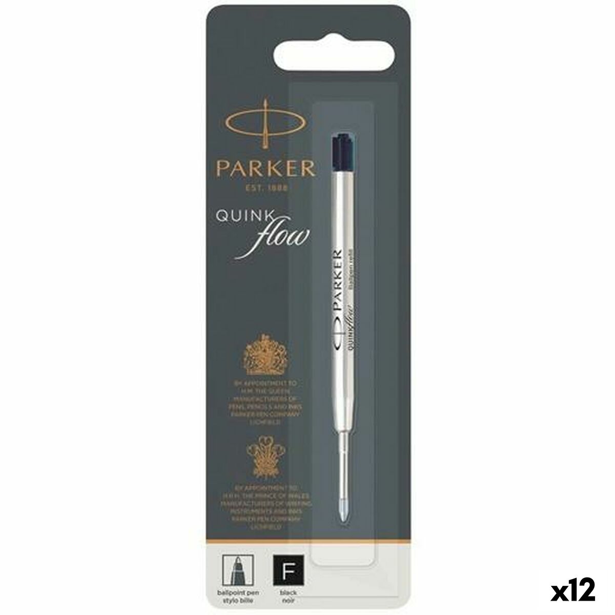 Recharge pour stylo Parker Quink Flow Noir 0,8 mm (12 Unités)