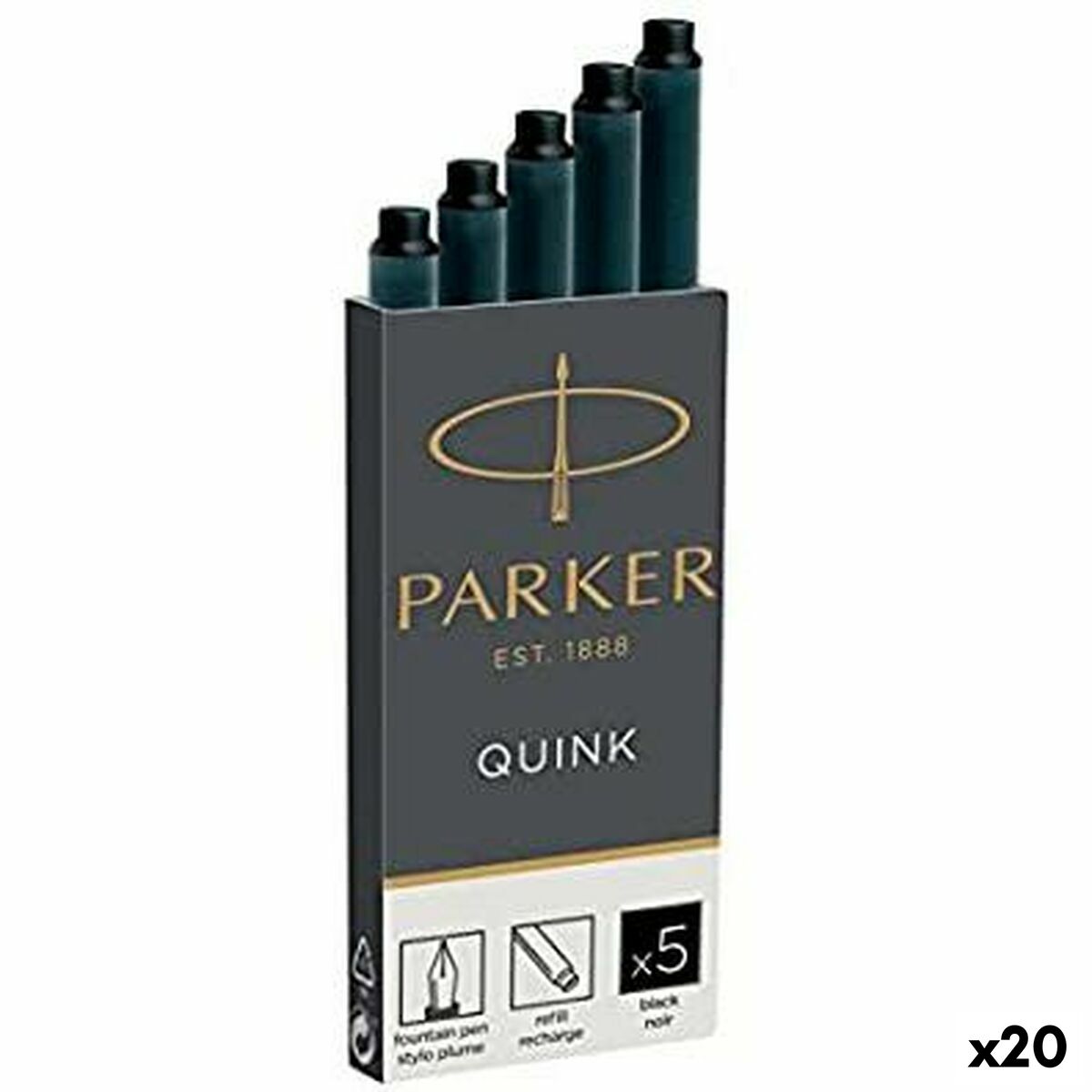 Recharge d’encre de stylo plume Parker Quink Noir (20 Unités)