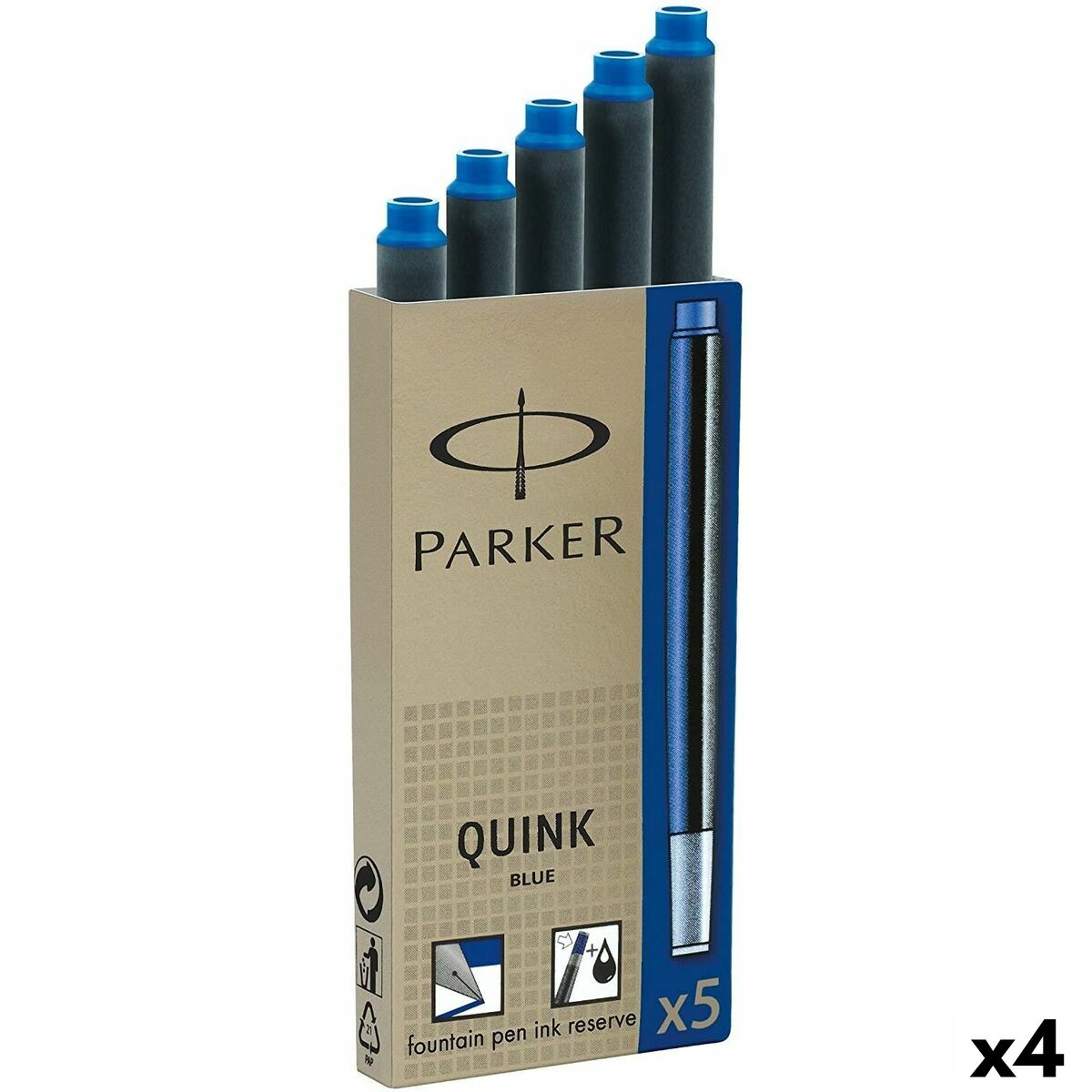 Recharge d’encre de stylo plume Parker Quink Ink 5 Pièces Bleu 0,7 mm (4 Unités)