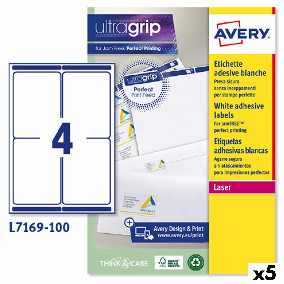 Etiquettes pour Imprimante Avery L7169 99,1 x 139 mm Blanc 100 Volets (5 Unités)