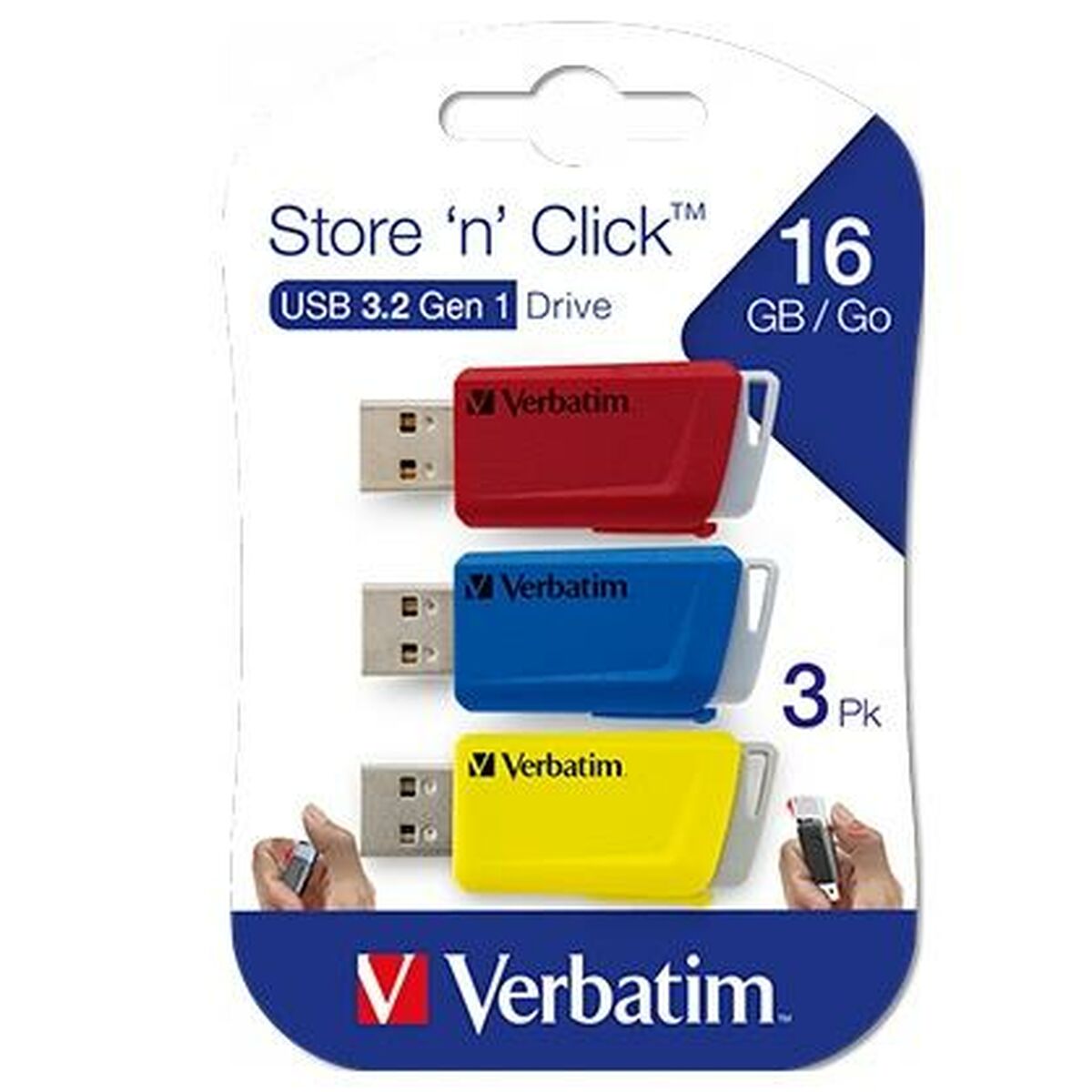 Afbeeldingen van USB stick Verbatim STORE´N´CLICK Multicolour 16 GB 3 Pieces (5 Units)