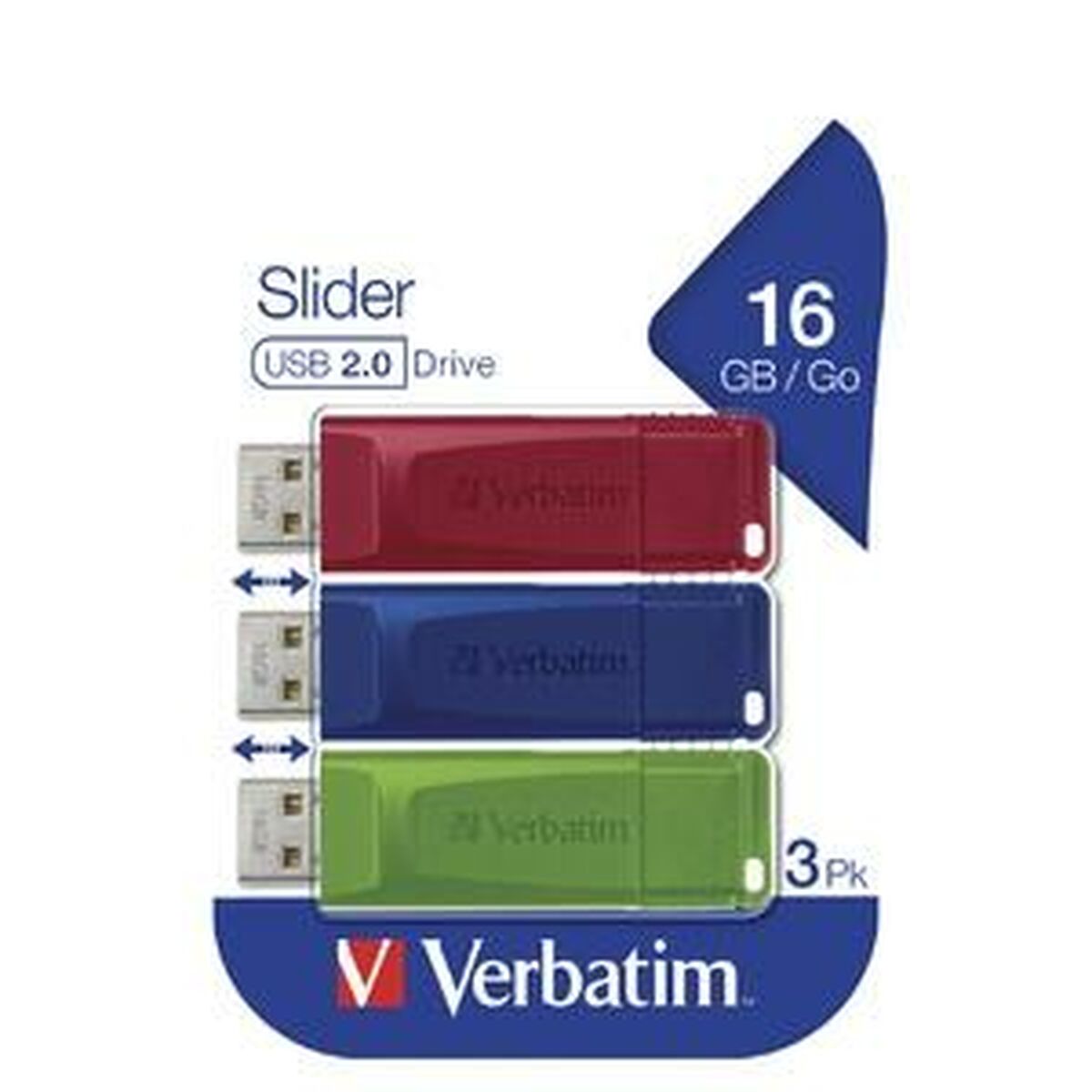 Afbeeldingen van USB stick Verbatim SLIDER Multicolour 16 GB 3 Pieces (5 Units)