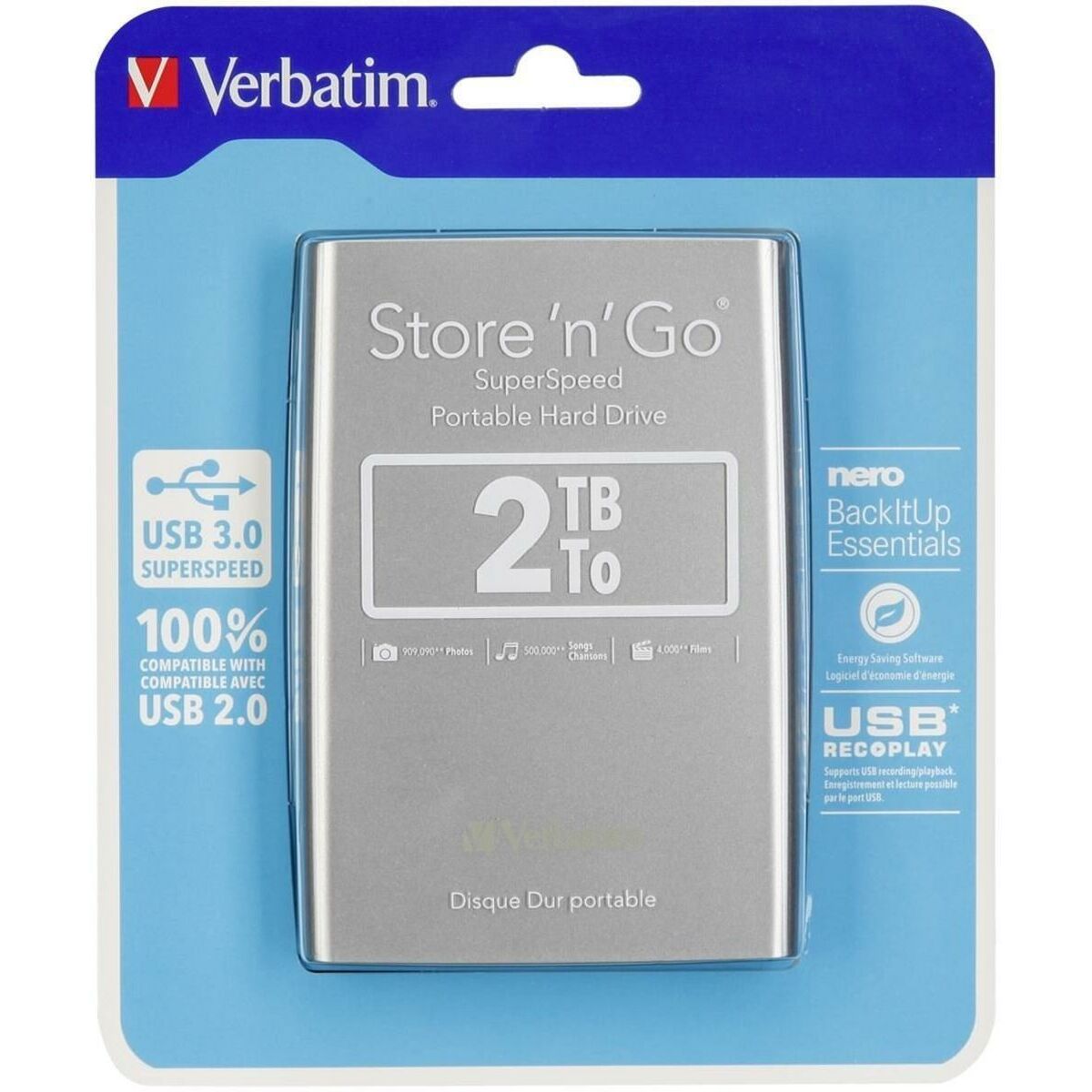 Afbeeldingen van External Hard Drive Verbatim STORE 'N' GO Black Silver HDD 2 TB (4 Units)