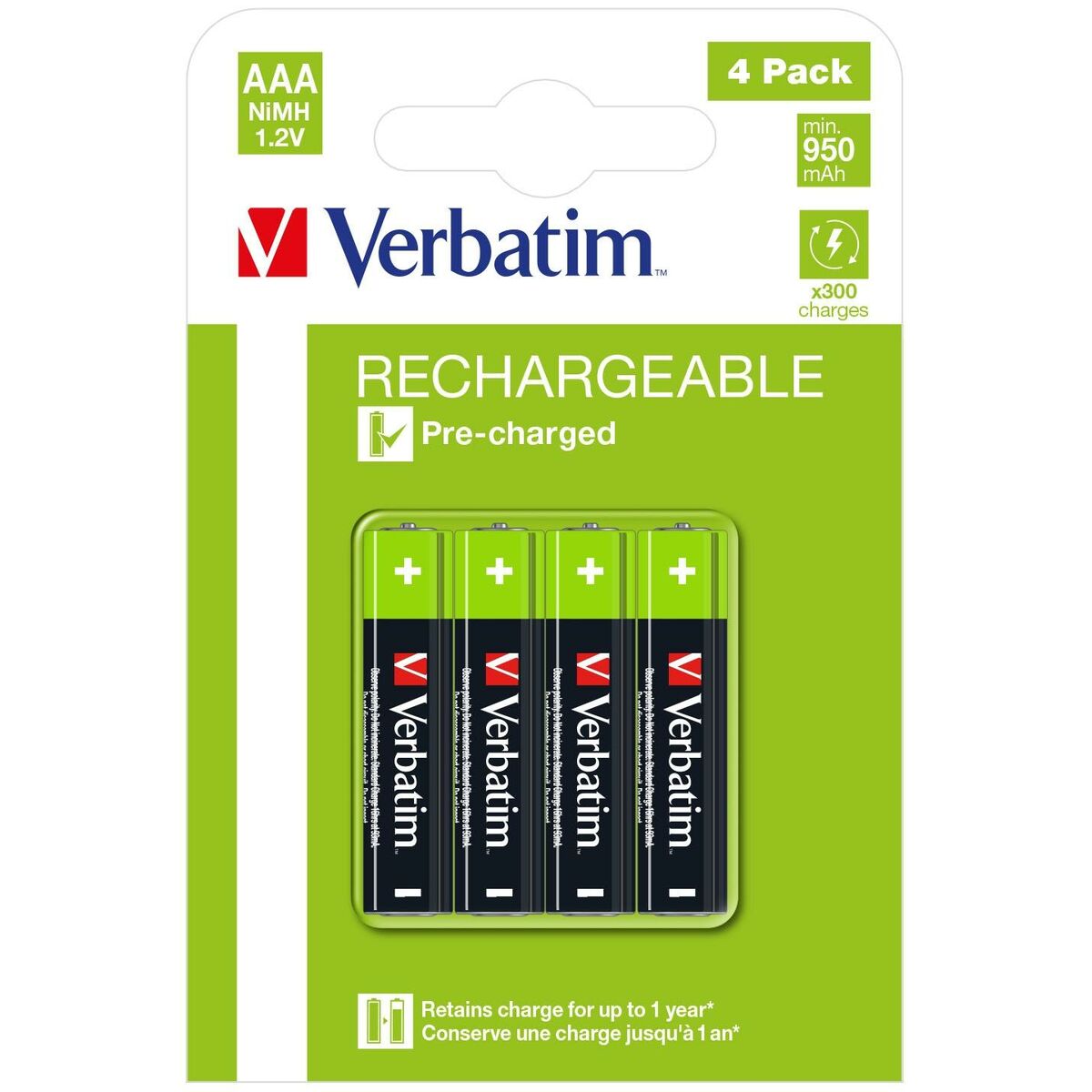 Rechargeable Batteries Verbatim 1,2 V AAA LR03 4 Pieces (20 Units)