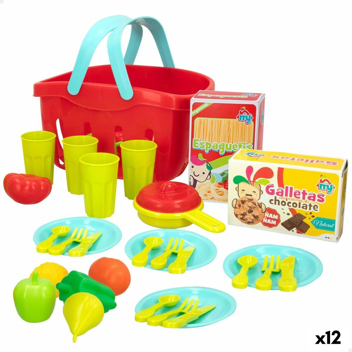 Set de jouets alimentaires Colorbaby Linge et ustensiles de cuisine 33 Pièces (12 Unités)