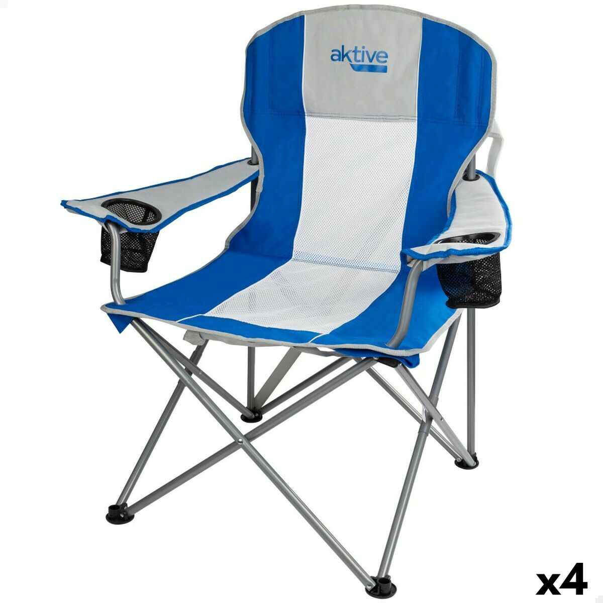 Chaise de camping pliante Aktive Gris Bleu 57 x 97 x 60 cm (4 Unités)