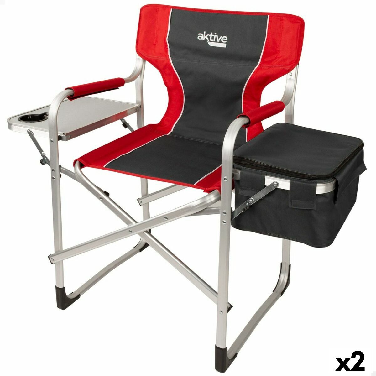 Chaise de camping pliante Aktive Rouge Gris 61 x 92 x 52 cm (2 Unités)