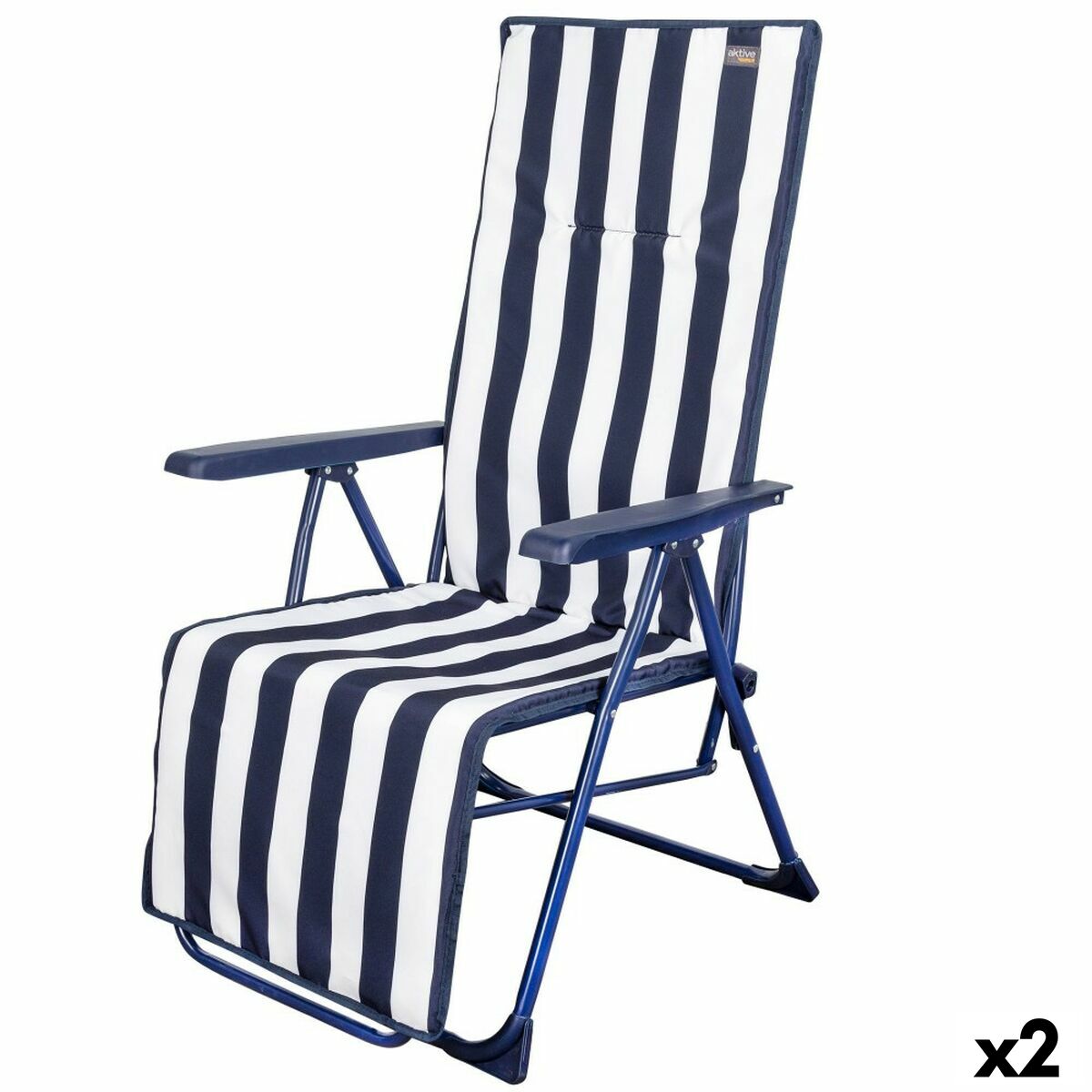 Chaise longue Aktive Blanc Blue marine Inclinable A rayures 147 x 70 x 48 cm (2 Unités)