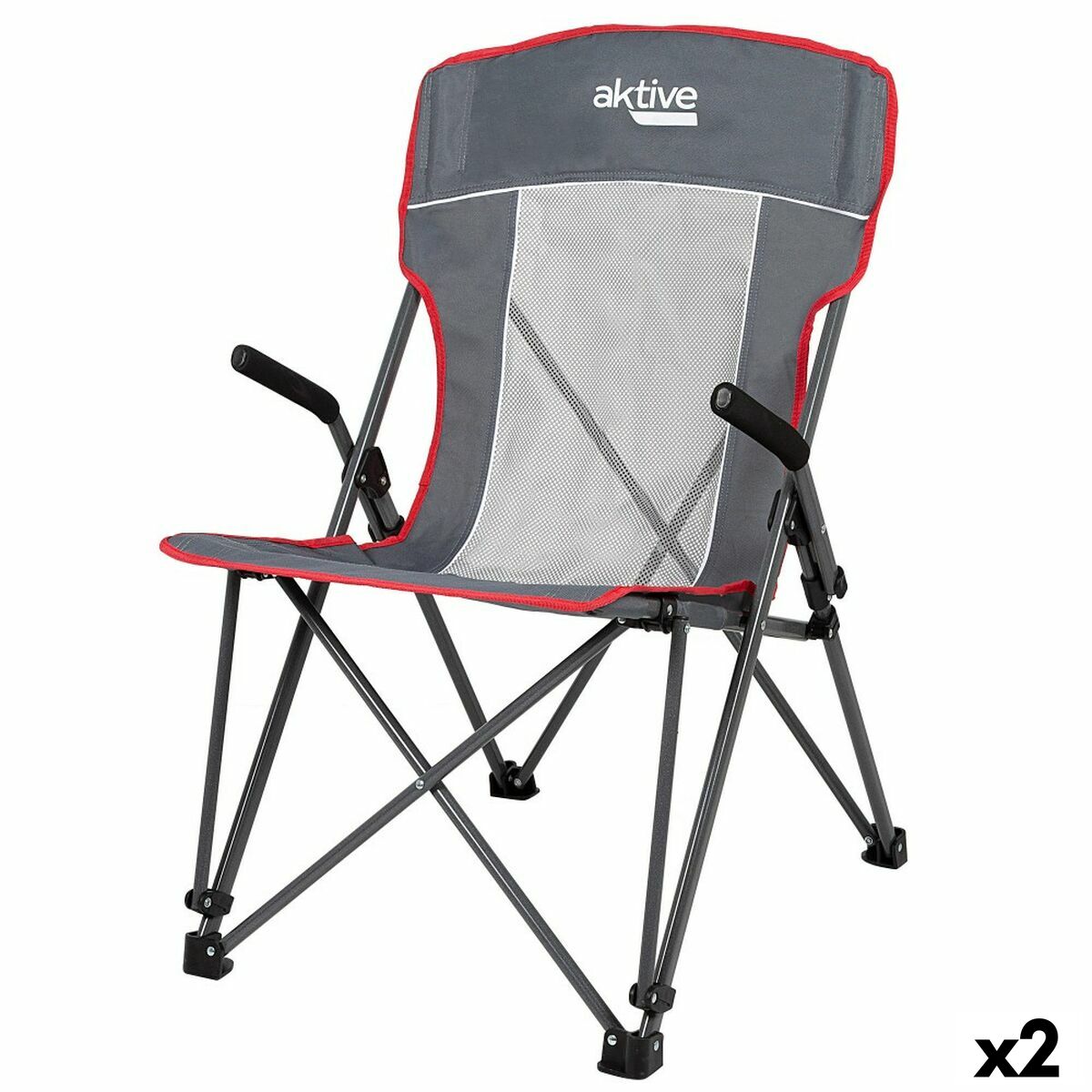 Chaise de camping pliante Aktive Gris 59 x 97 x 68 cm (2 Unités)