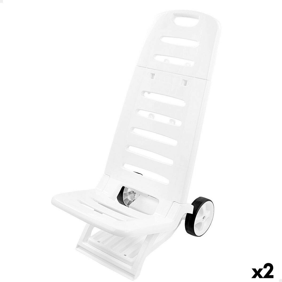 Chaise de Plage Aktive Blanc roues 40 x 84 x 44 cm (2 Unités)