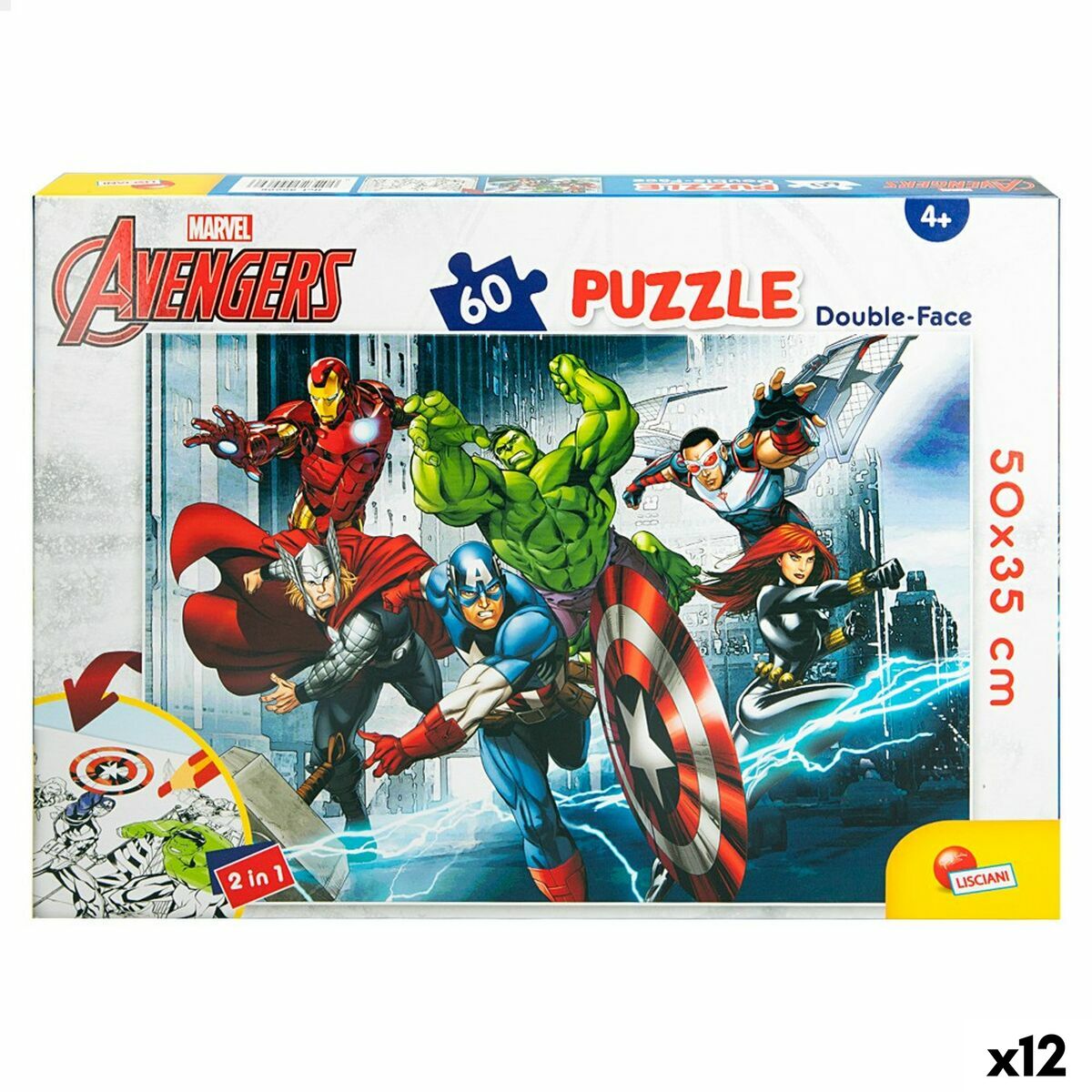 Puzzle Enfant The Avengers Double face 60 Pièces 50 x 35 cm (12 Unités)