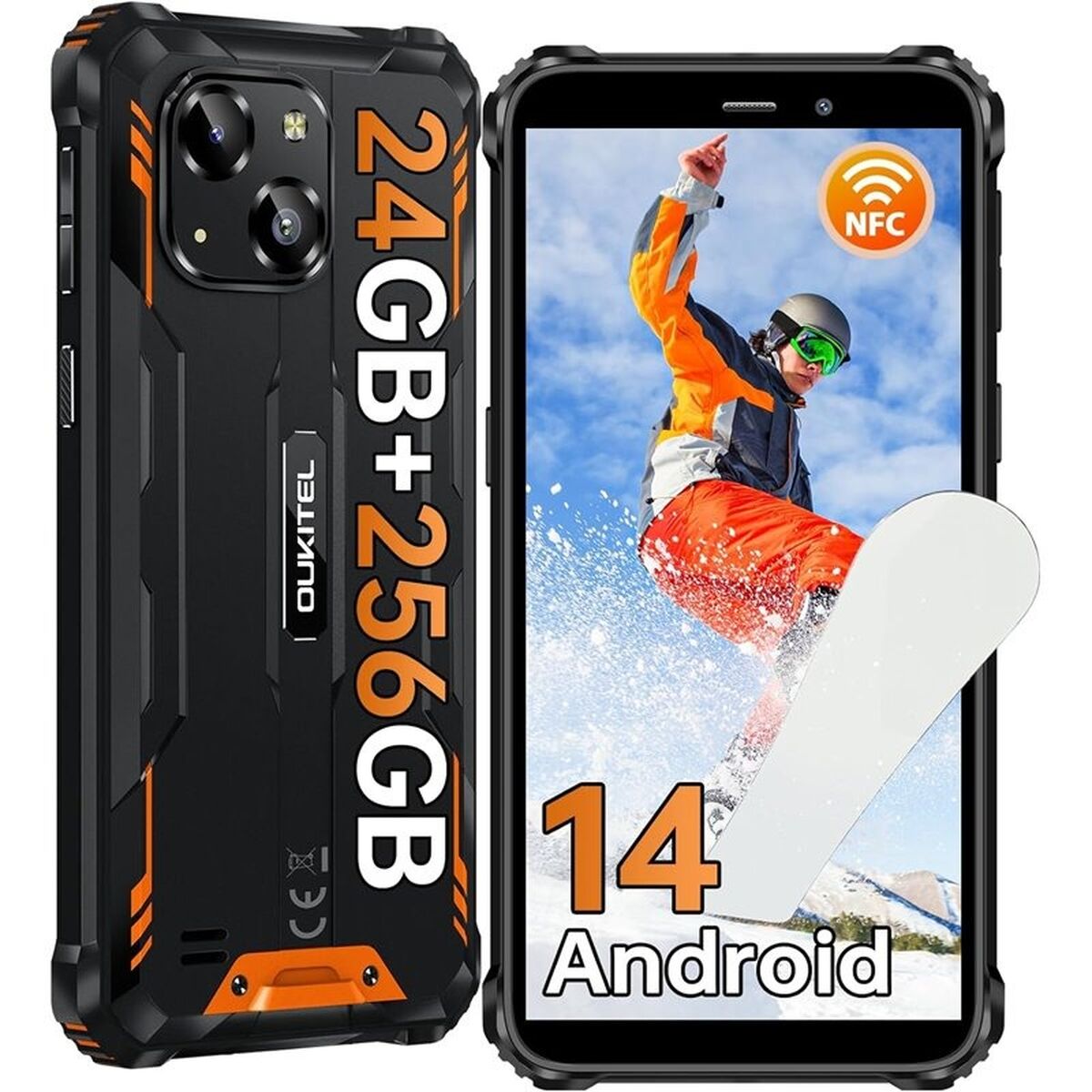 Oukitel WP32 PRO Smartphone - 6" Skærm, UNISOC T606, 6GB RAM & 256GB Lager i Sort og Orange