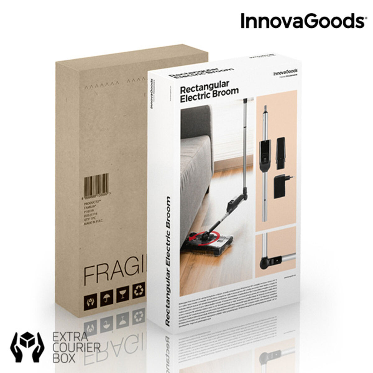 InnovaGoods Rechteckiger Elektrischer Besen 7,2 V 700 mAh Schwarz Grau - Thumbnail 6