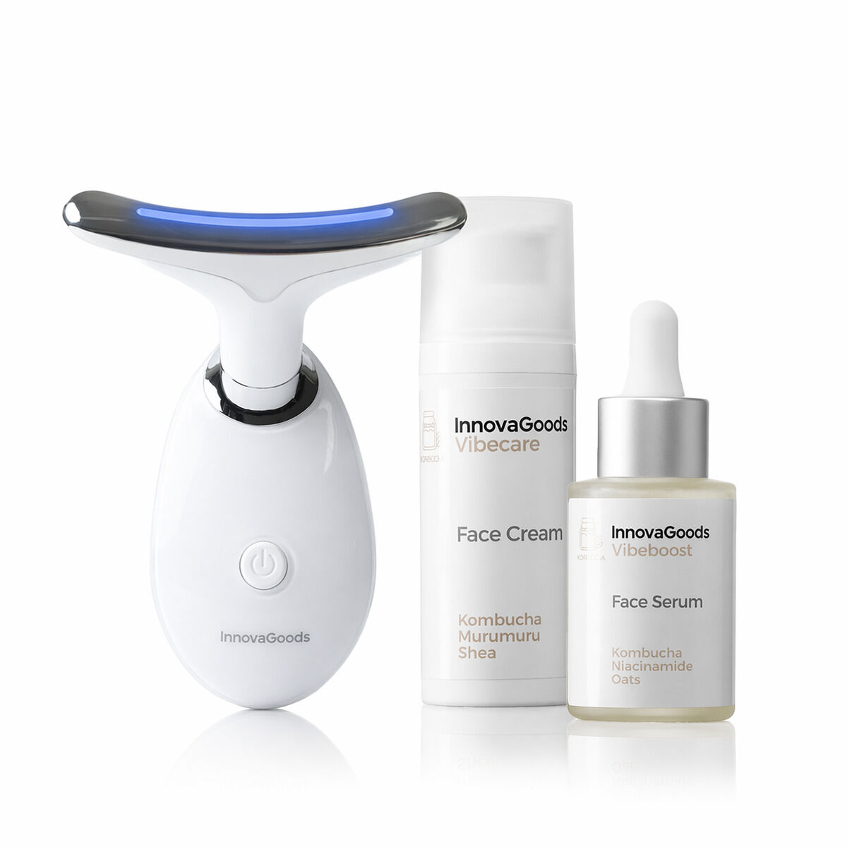 Pack Gesichtsmassager, Kombucha Gesichtsserum Vibeboost 30 ml und Kombucha Gesichtscreme Vibecare 50 ml InnovaGoods