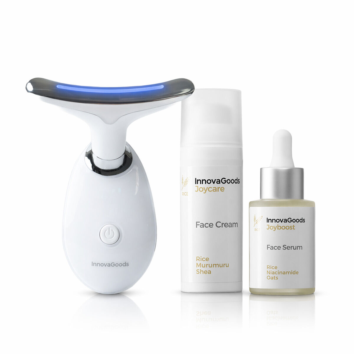Pack Gesichtsmassagegerät, Gesichtsserum Rice Joyboost 30 ml und Gesichtscreme Rice Joycare 50 ml InnovaGoods