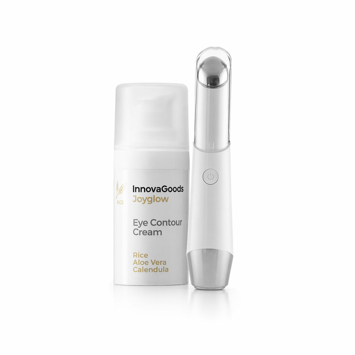 Pack Augenmassagegerät Anti-Aging mit Phototherapie und Thermotherapie und Augencreme Rice Joyglow 15 ml InnovaGoods