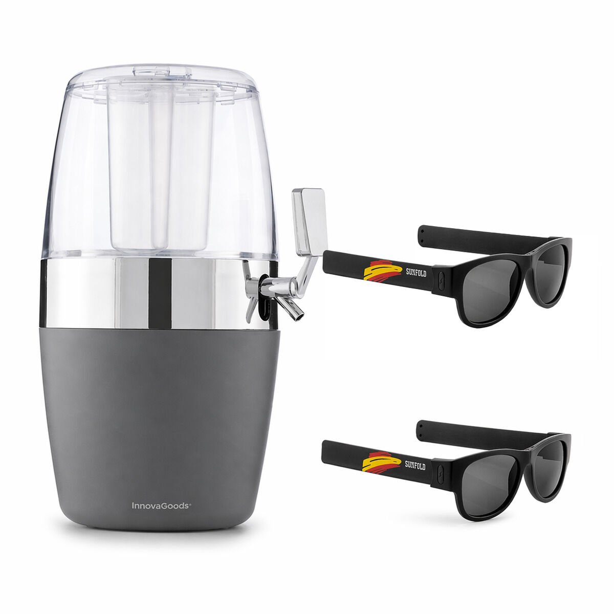 Beer Dispenser Cooler Pack InnovaGoods and 2 Roll-Up Sunglasses Sunfold Spain Black