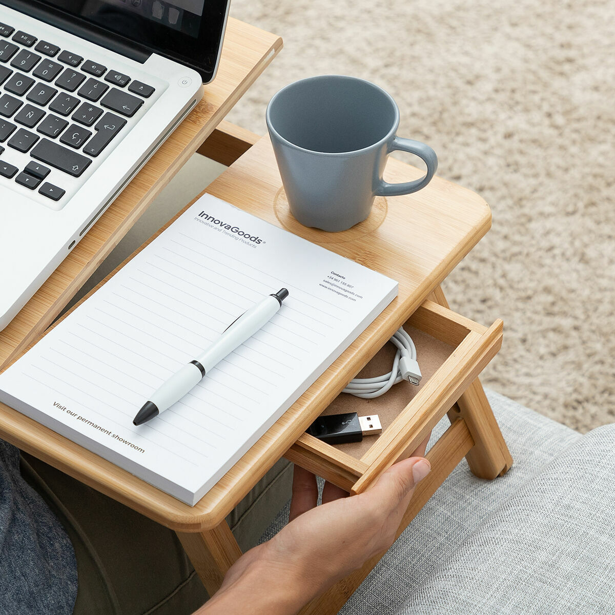 Image de Bamboo Folding Side Table Lapwood InnovaGoods Wood (Refurbished B)