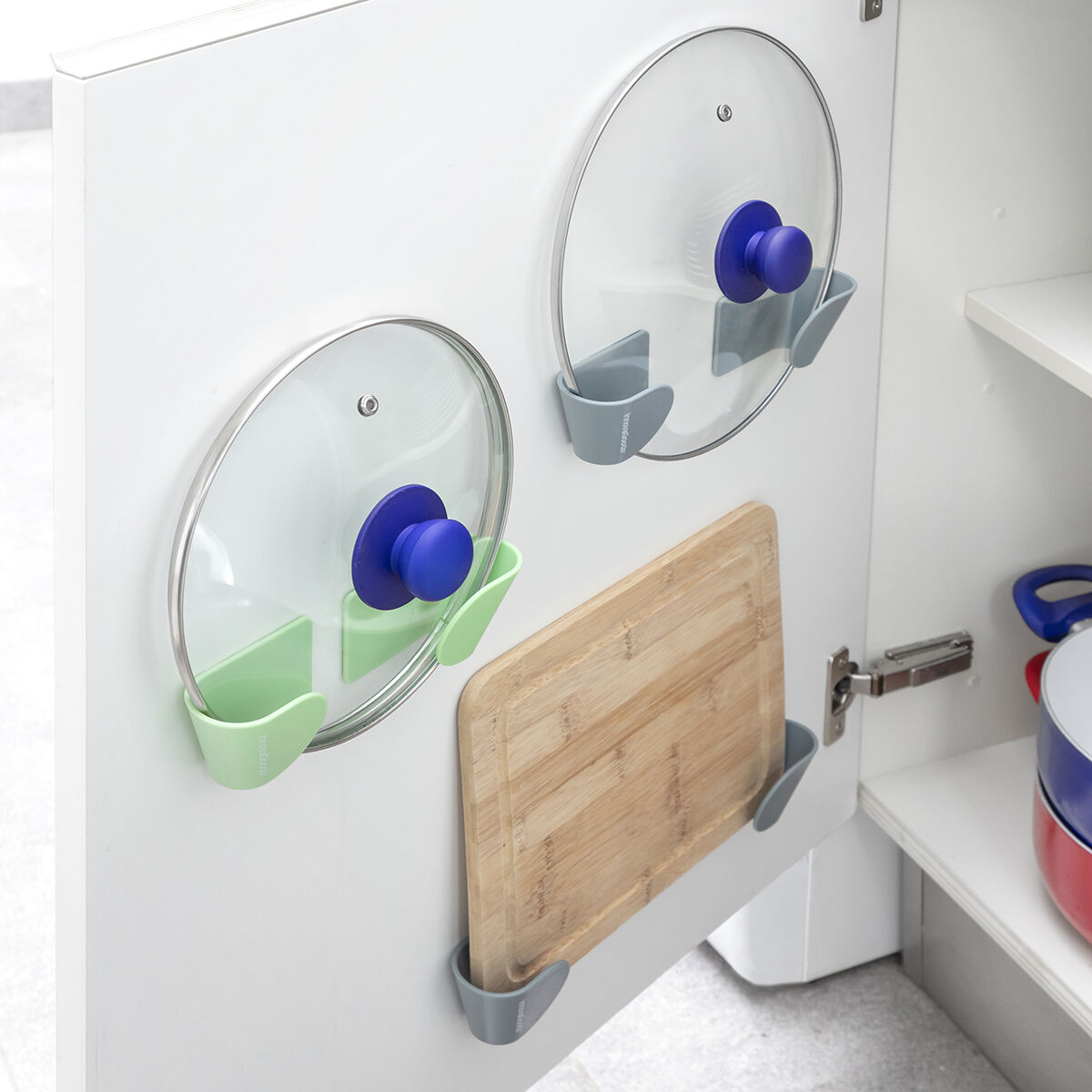 Set von 3 selbstklebenden Haltern für Topfdeckel Smarack InnovaGoods Modelo Smarack Grau (Restauriert B) - Thumbnail 3