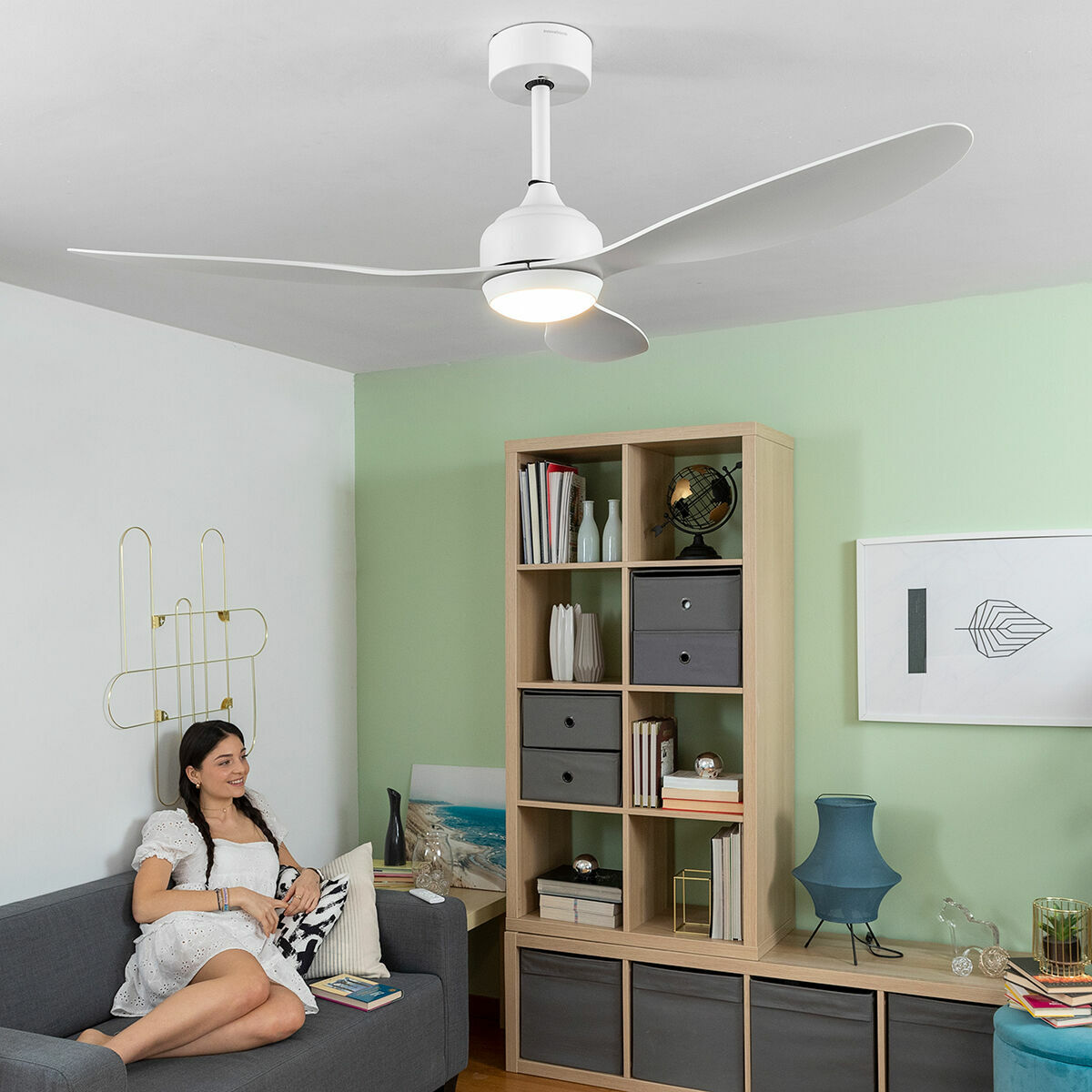 Plafondventilator met licht Flaled InnovaGoods Wit 36 W 52" Ø132 cm (Refurbished A)