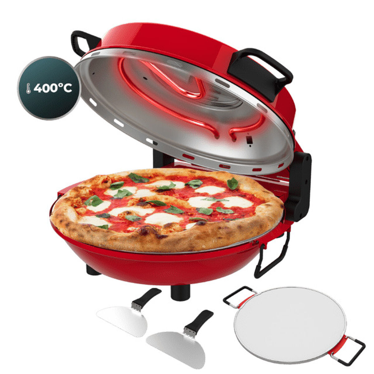 Cecotec Pizzera Eléctrica Mamma Mía Window 1200W ventana piedra acero rojo temporizador