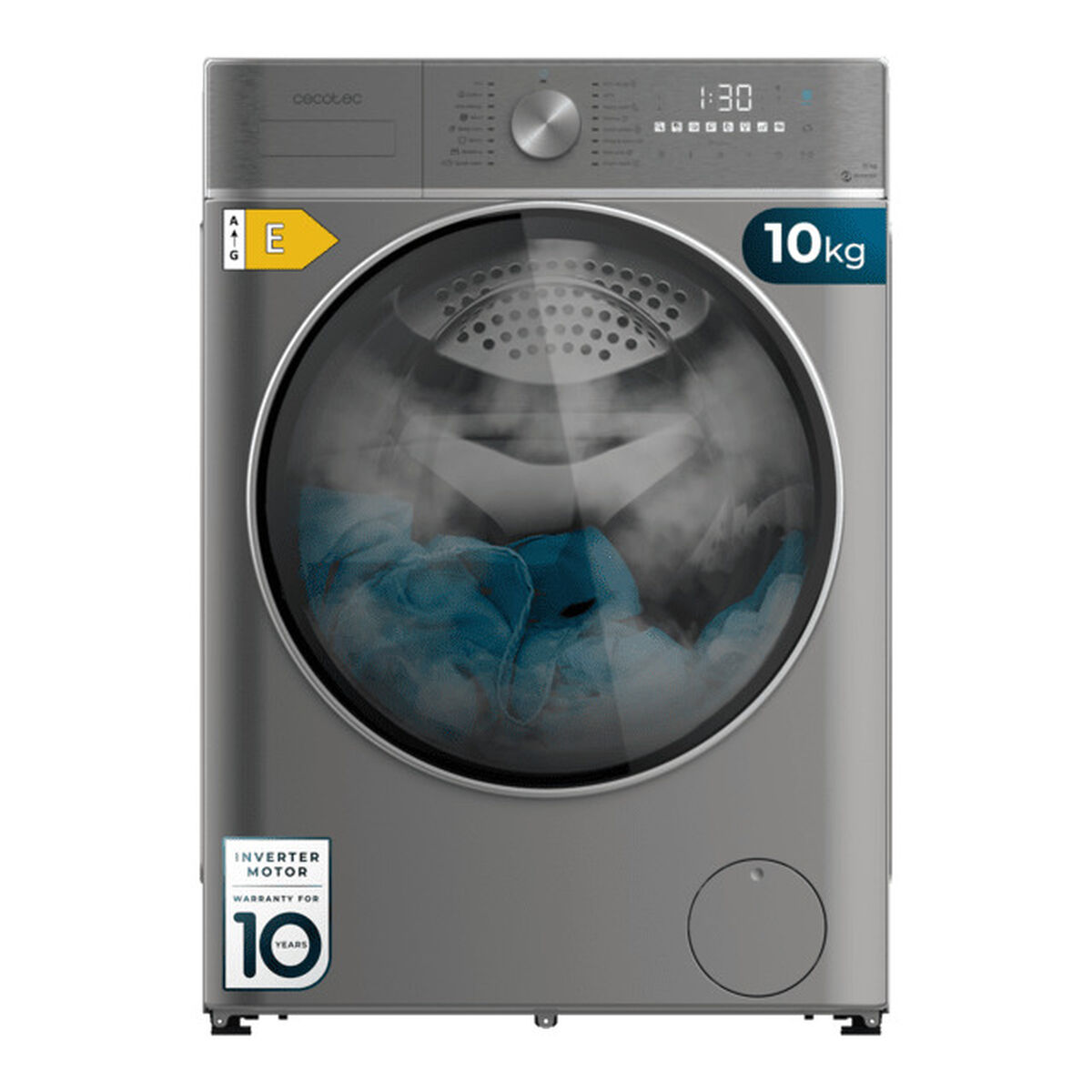 Cecotec Lavadora-Secadora 10680 Inverter Steel 10/6 kg 1400 rpm A Motor Inverter Vapor