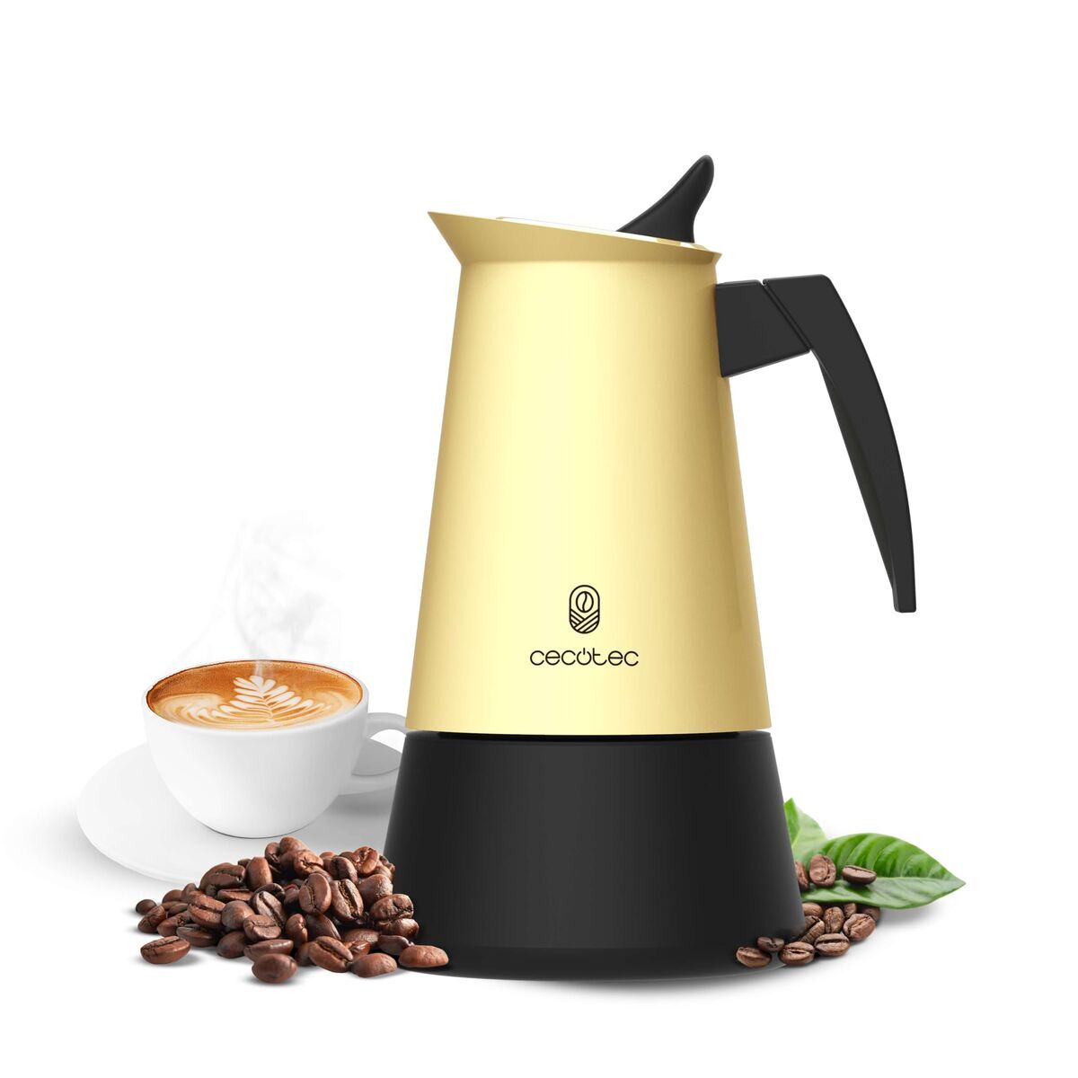 Cecotec Cafetera italiana acero inoxidable Piccolina 200 2 tazas 100ml beige antigoteo
