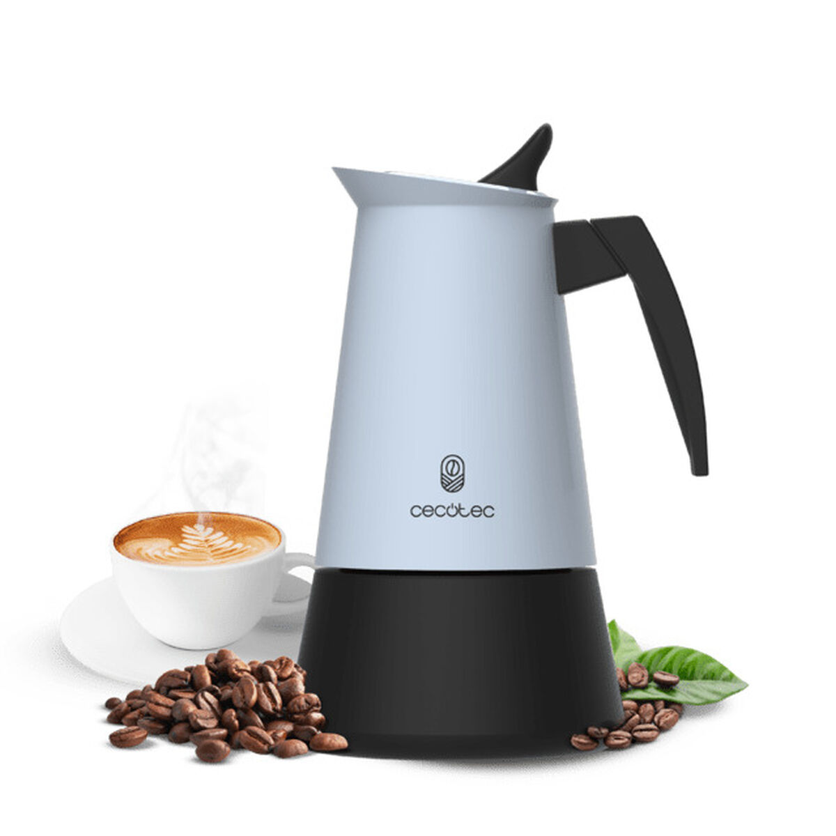 Cecotec Cafetera Italiana Acero Inoxidable Piccolina 900 Azul 10 Tazas Mango Ergonómico