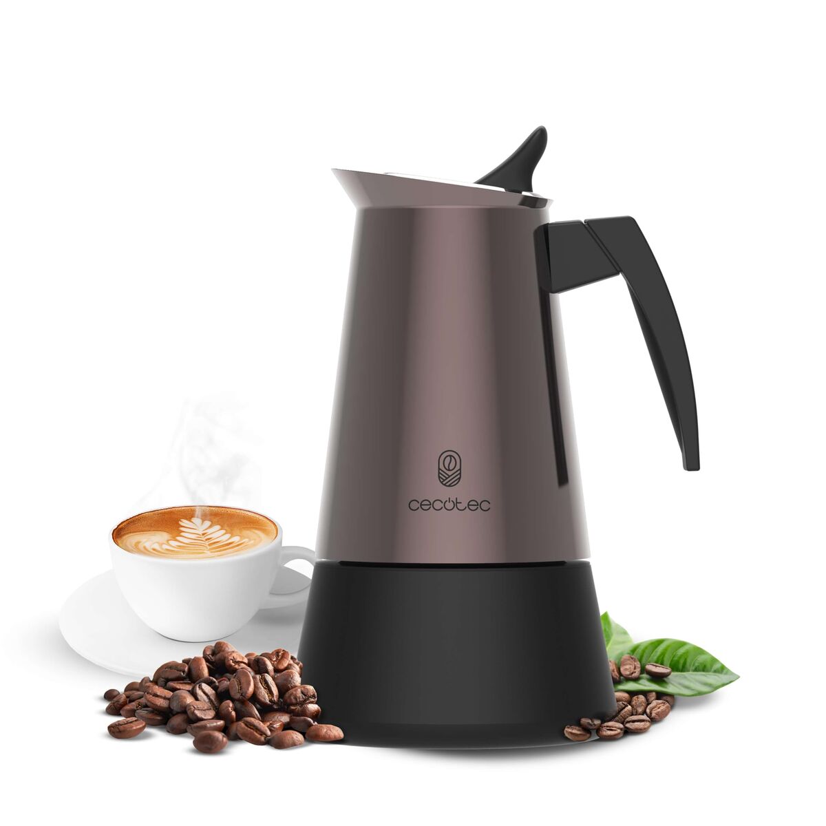 Cecotec Cafetera Italiana Piccolina 600 Bronze 10 tazas acero inoxidable bronce resistente