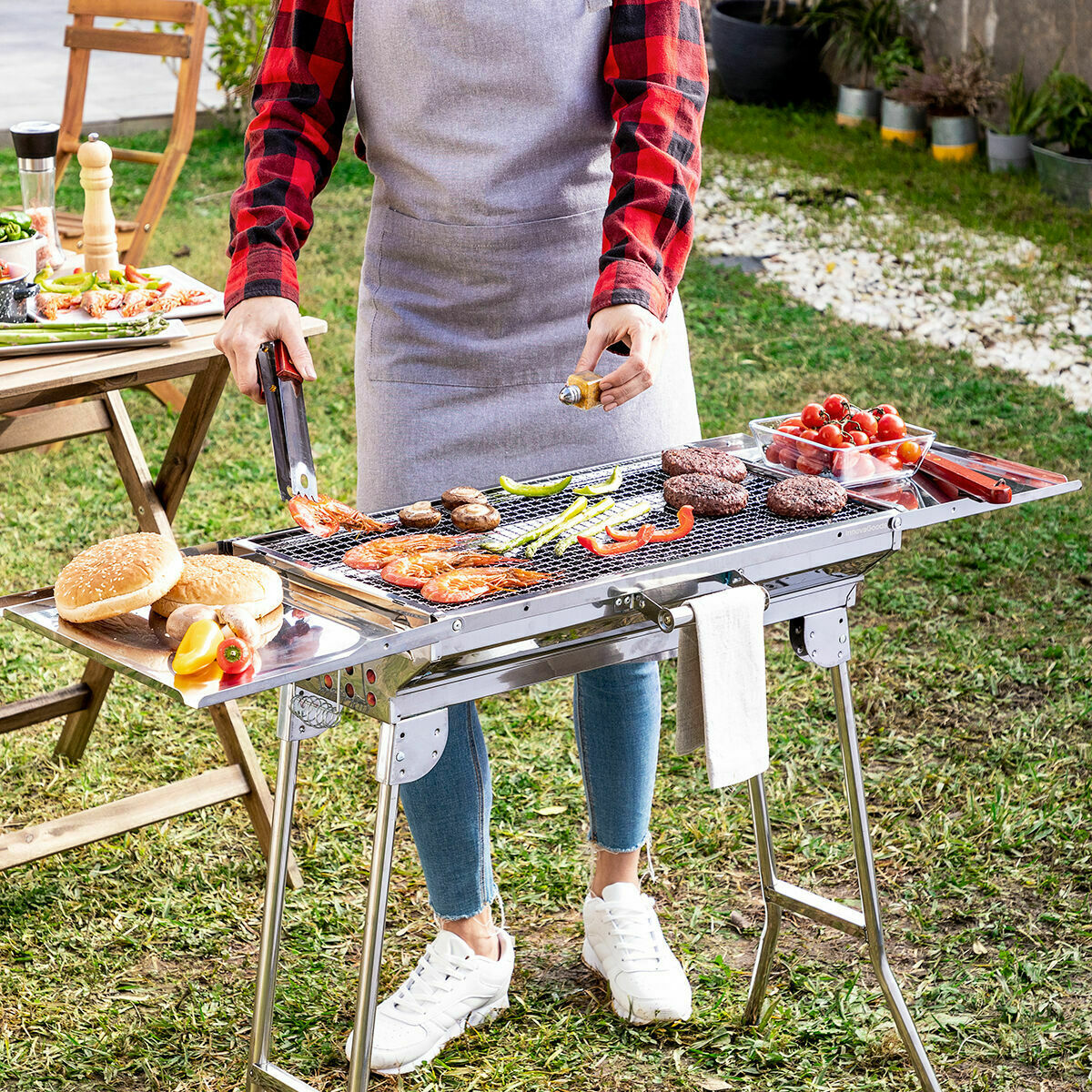 Pack Zusammenklappbarer Holzkohlegrill aus Edelstahl und Grill- und Backmatte InnovaGoods - Thumbnail 3
