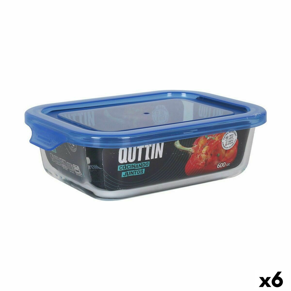 Boîte à lunch hermétique Quttin Bleu Transparent Rectangulaire 600 ml (6 Unités)
