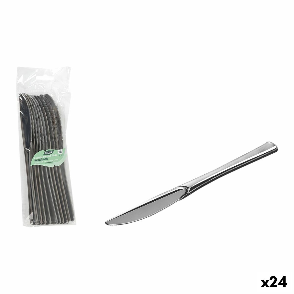 Set de couteaux réutilisables Algon Argenté Plastique 20 cm 10 Pièces (24 Unités)