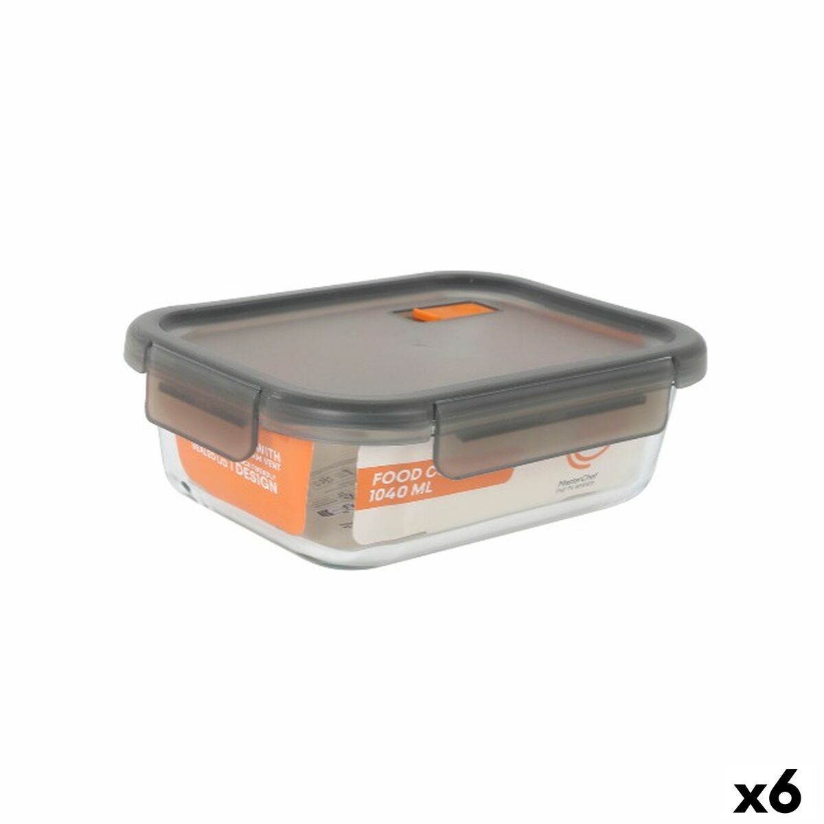 Boîte à lunch hermétique MasterChef Gris Transparent Rectangulaire 1,04 L (6 Unités)