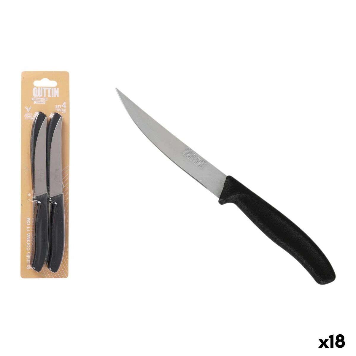 Ensemble de couteaux à viande Quttin 11 cm Noir Argenté Acier inoxydable 4 Pièces (18 Unités)