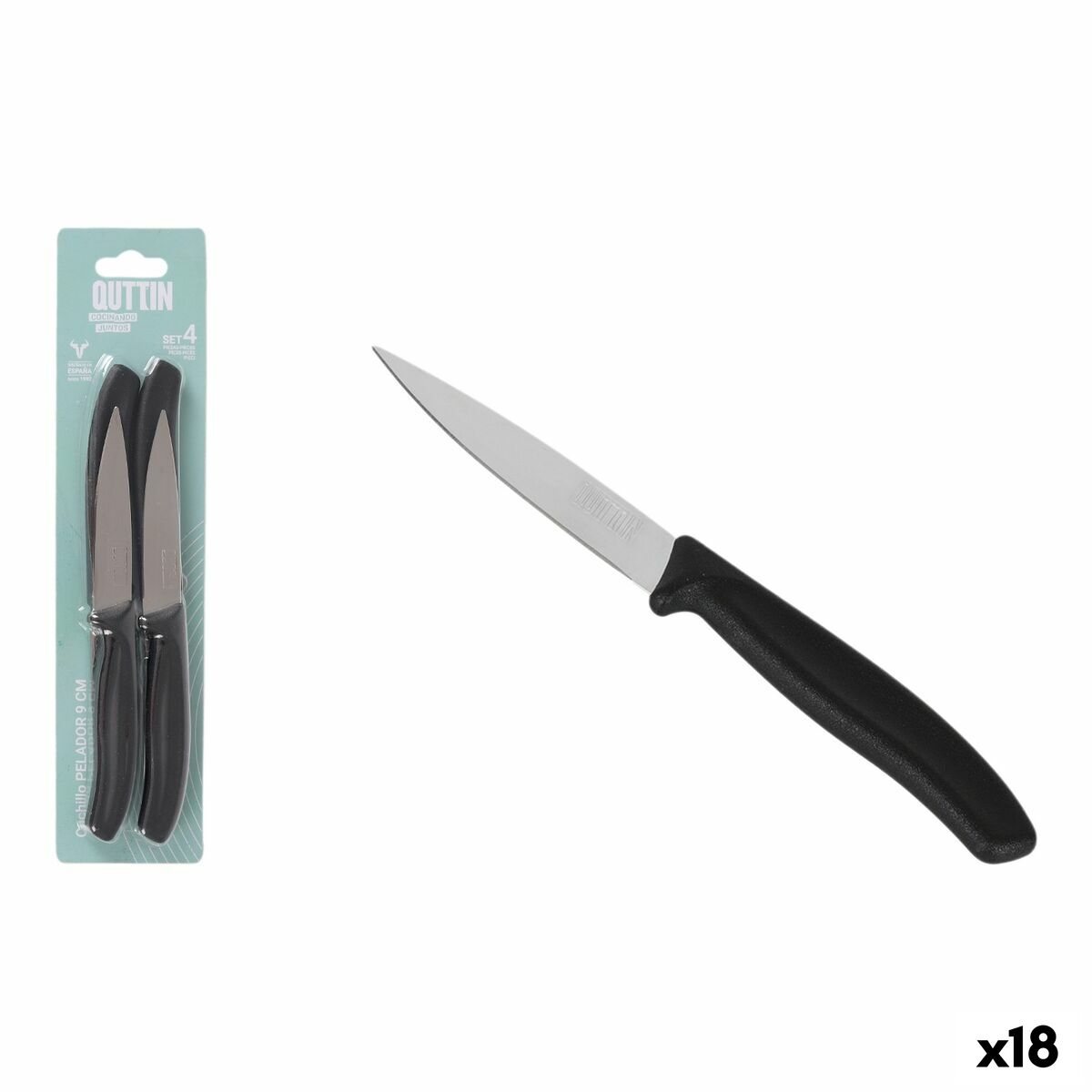 Jeu de couteaux d'éplucheur Quttin Basic Noir Argenté Acier inoxydable 9 cm 4 Pièces (18 Unités)