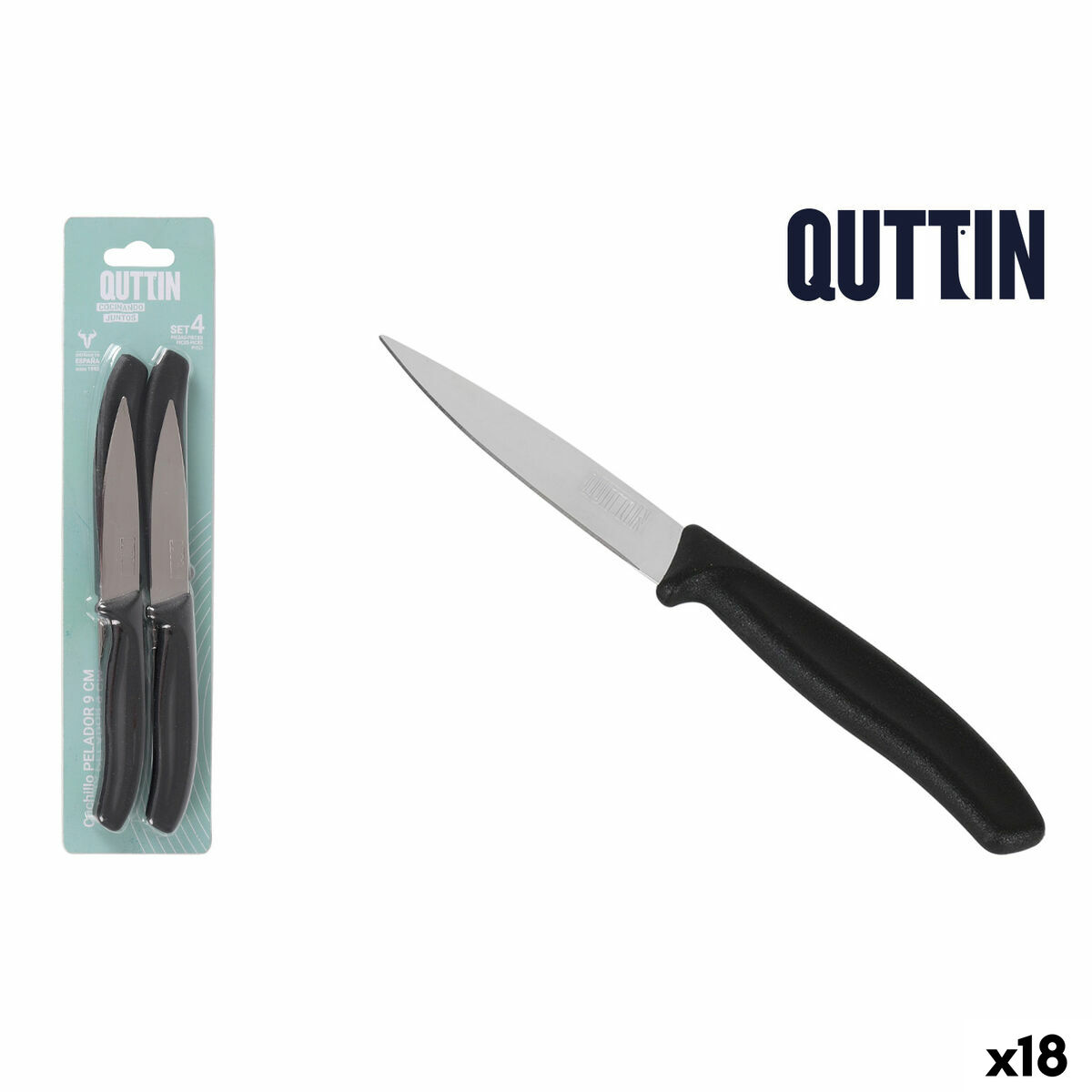 Image secondaire de Jeu de couteaux d'éplucheur Quttin Basic Noir Argenté Acier inoxydable 9 cm 4 Pièces (18 Unités)