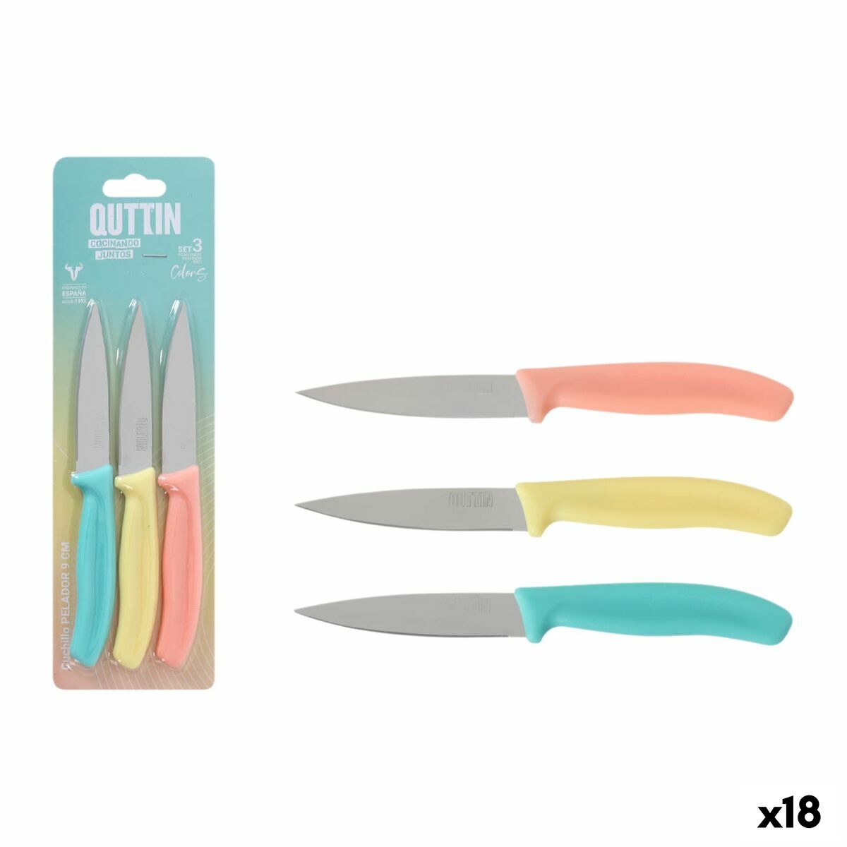 Jeu de couteaux d'éplucheur Quttin Basic Multicouleur Acier inoxydable 9 cm 3 Pièces (18 Unités)