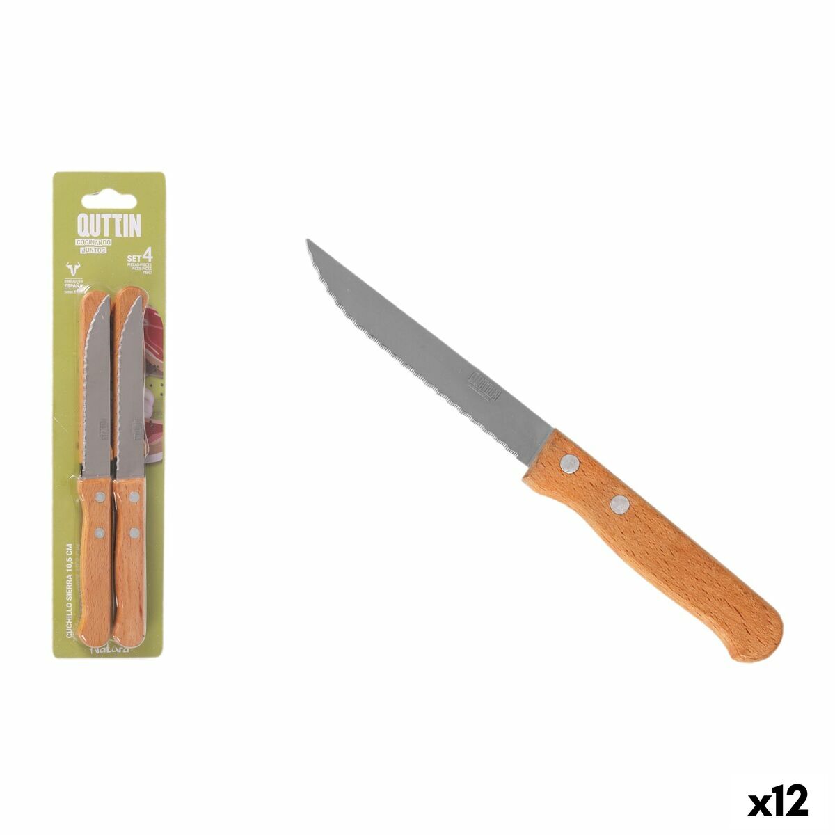 Ensemble de couteaux à viande Inde Natura Marron Argenté 10,5 cm Polyvalents 4 Pièces (12 Unités)