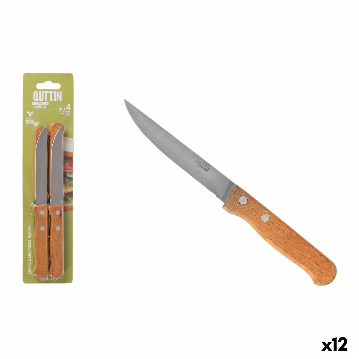 Ensemble de Couteaux Quttin Natura Marron Argenté Acier inoxydable 10,5 cm 4 Pièces (12 Unités)