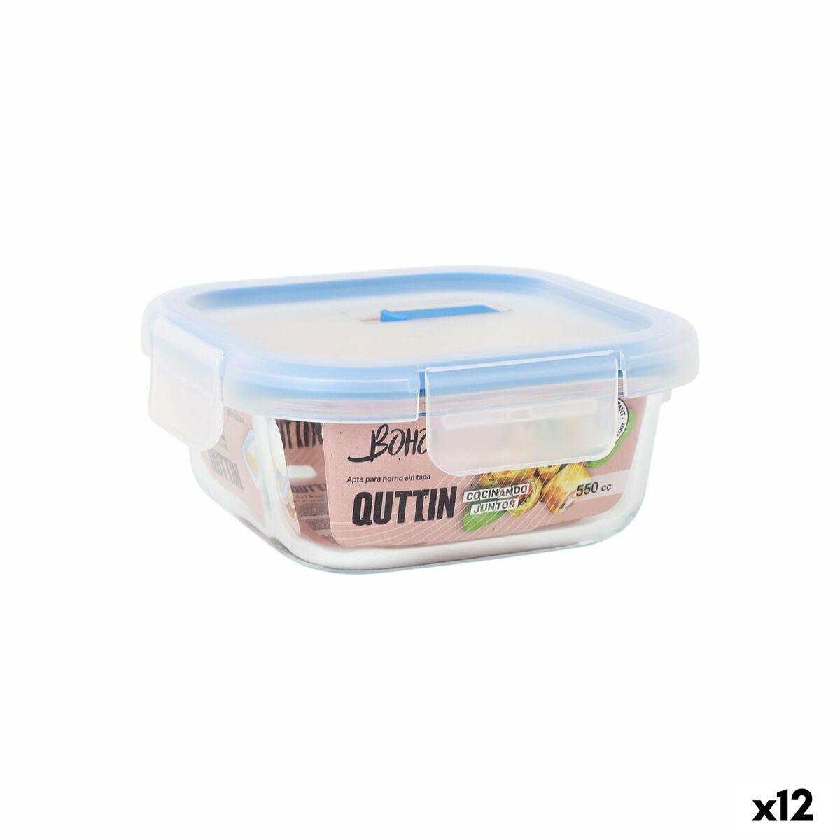 Boîte à lunch hermétique Quttin Boho Transparent 550 ml (12 Unités)