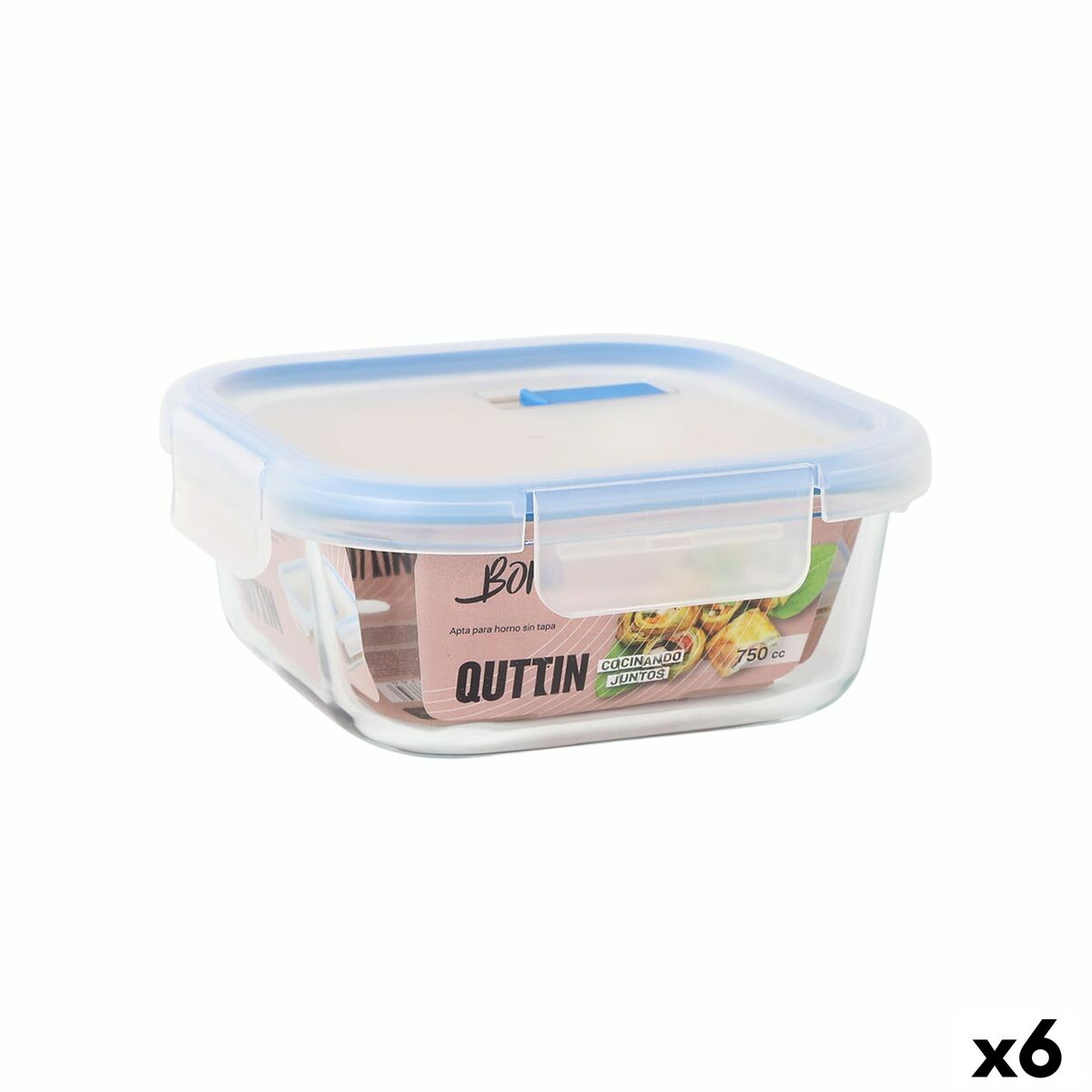 Boîte à lunch hermétique Quttin Boho Transparent 750 ml (6 Unités)
